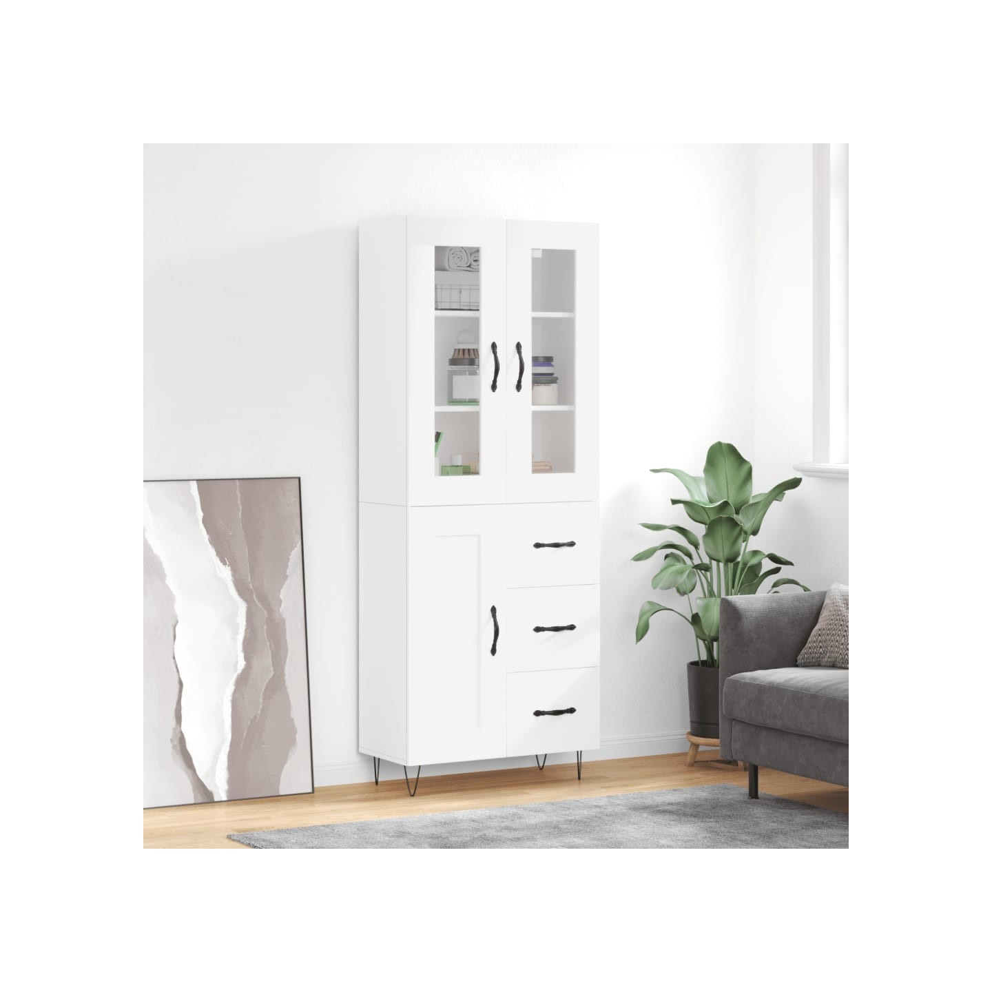 Buffet haut Blanc 69,5x34x180 cm Bois d'ingénierie