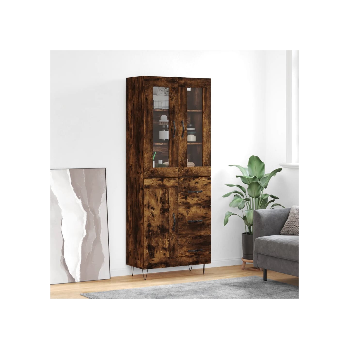 Buffet haut Chêne fumé 69,5x34x180 cm Bois d'ingénierie