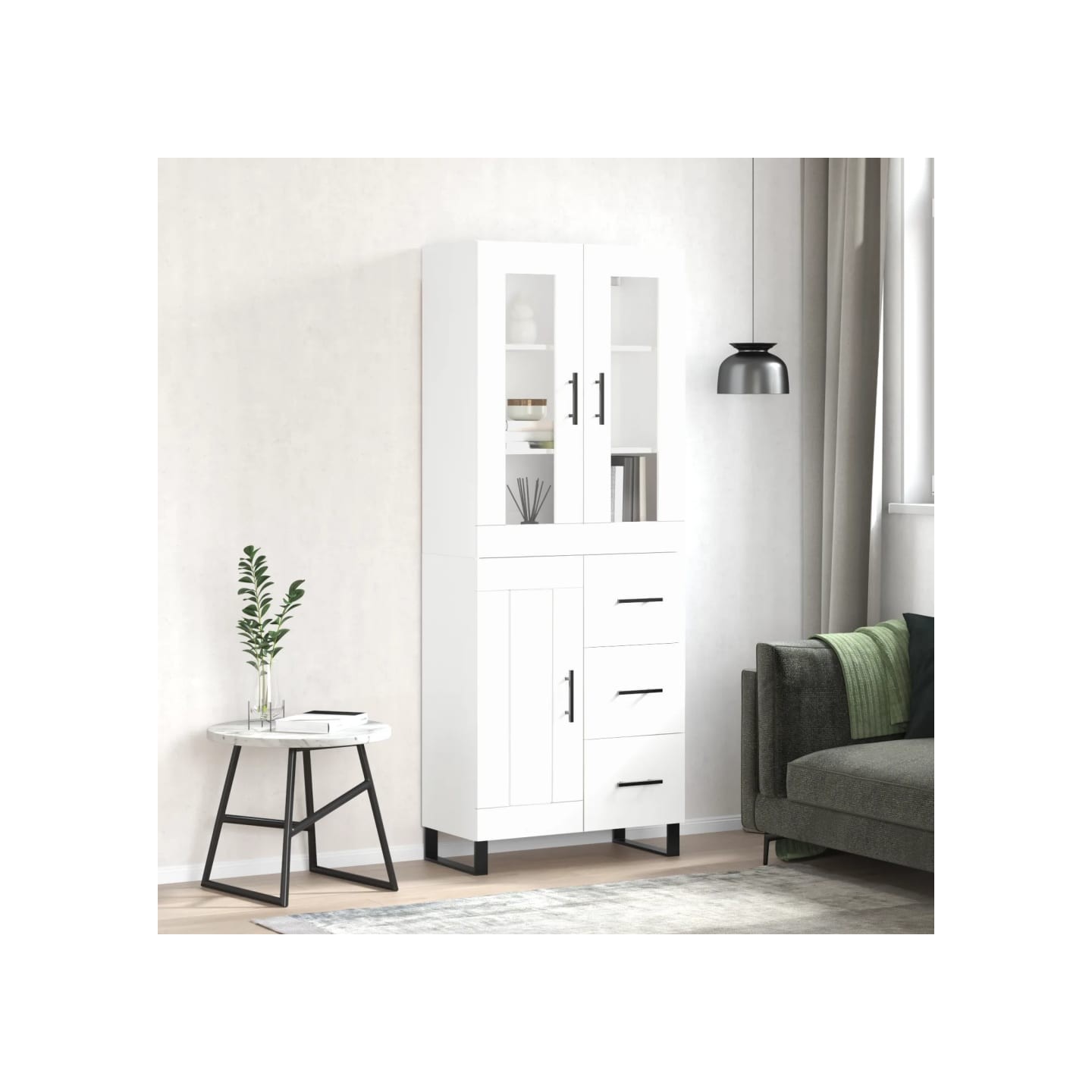 Buffet haut Blanc 69,5x34x180 cm Bois d'ingénierie