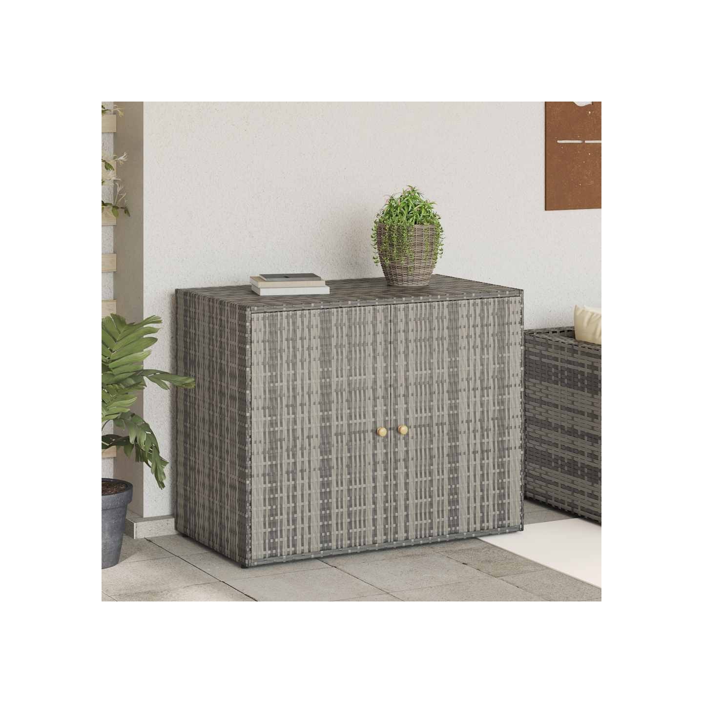 Armoire de rangement jardin Gris 100x55,5x80 cm Résine tressée