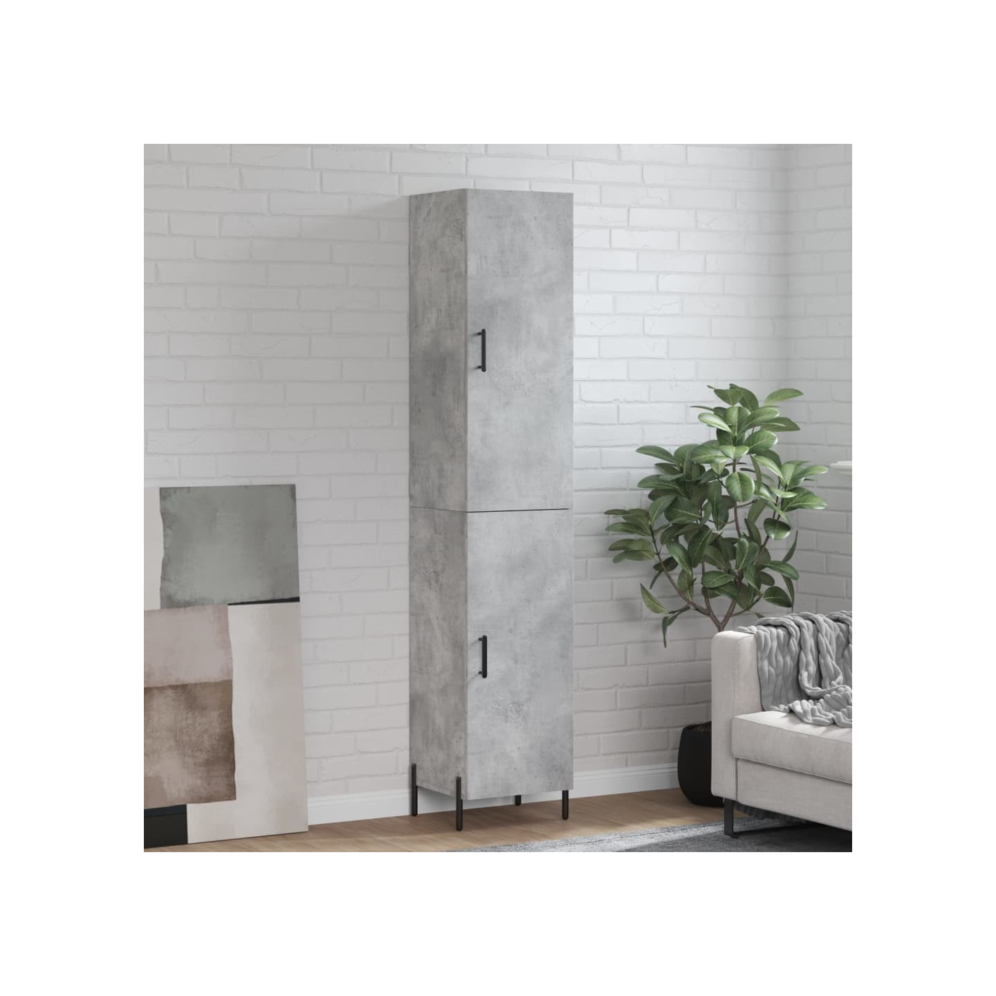 Buffet haut Gris béton 34,5x34x180 cm Bois d'ingénierie
