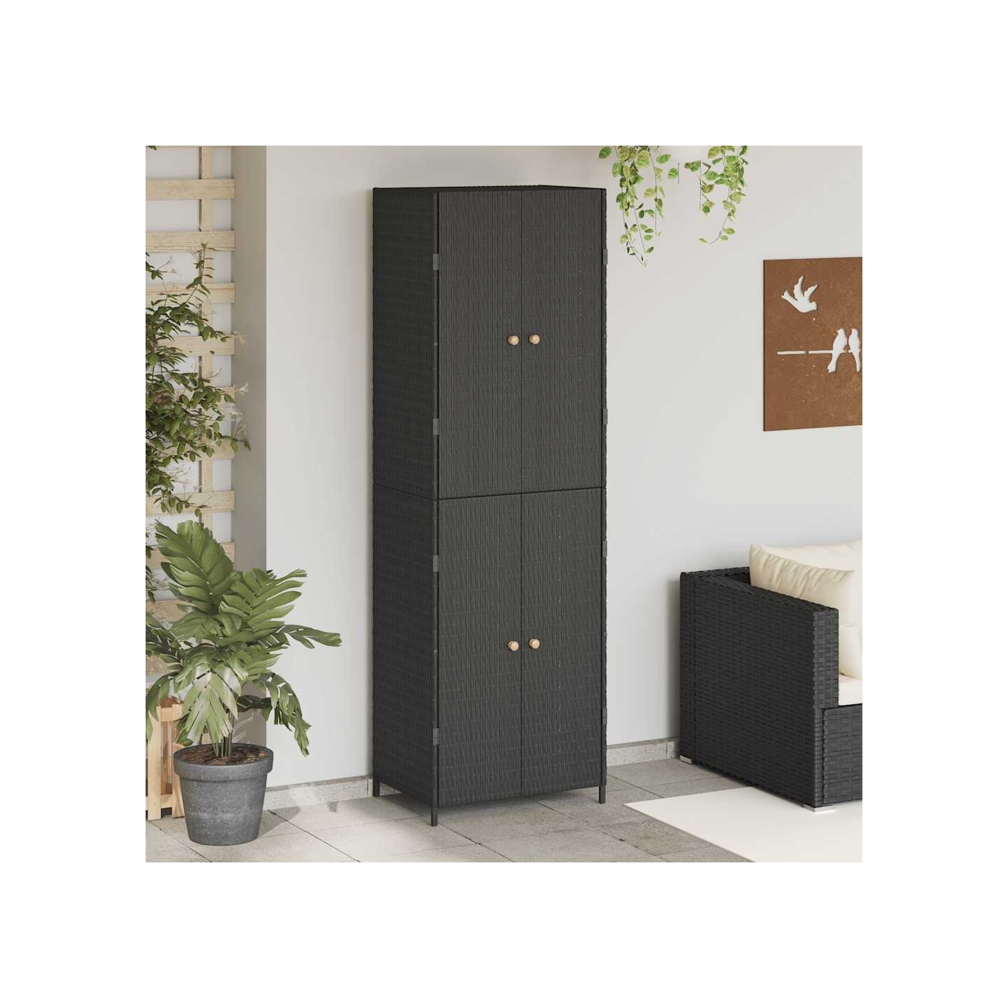 Armoire de rangement de jardin Noir 59x40x180 cm Résine tressée