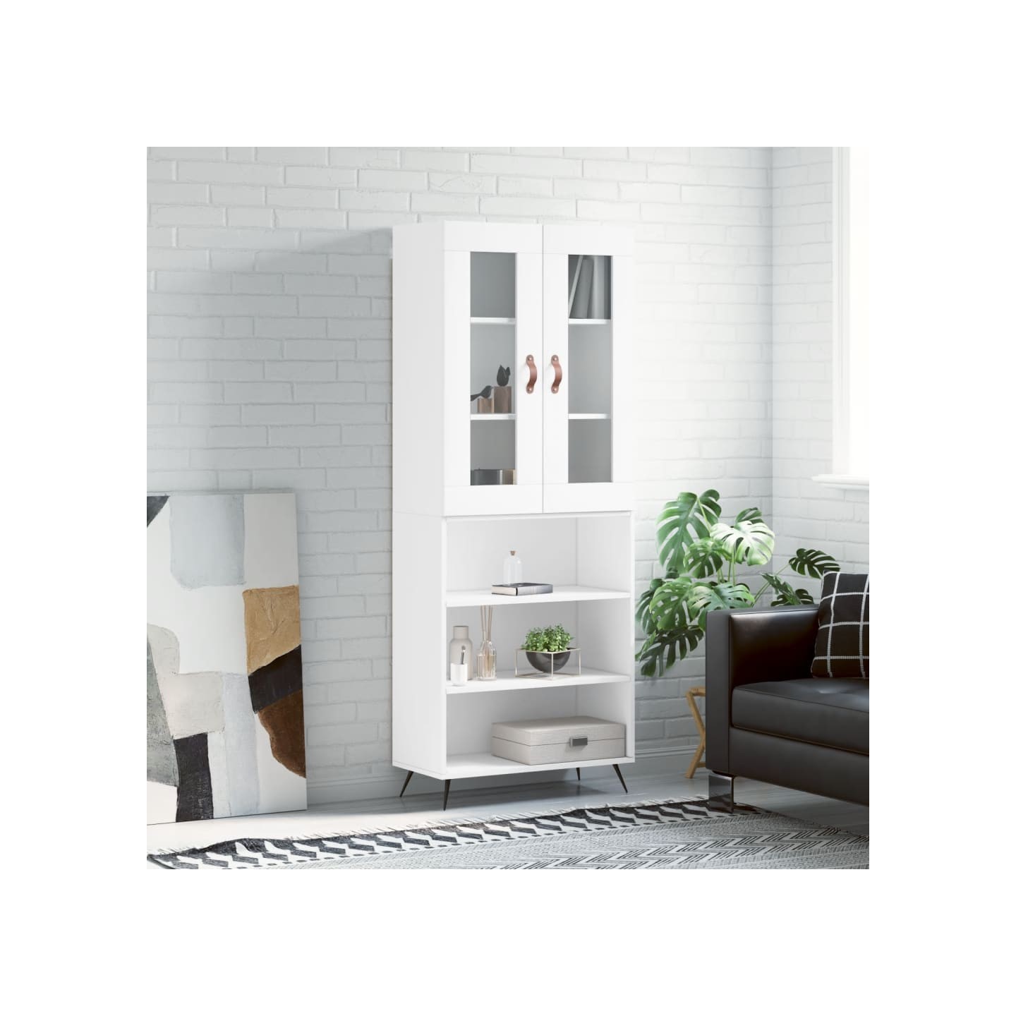 Buffet haut Blanc 69,5x34x180 cm Bois d'ingénierie