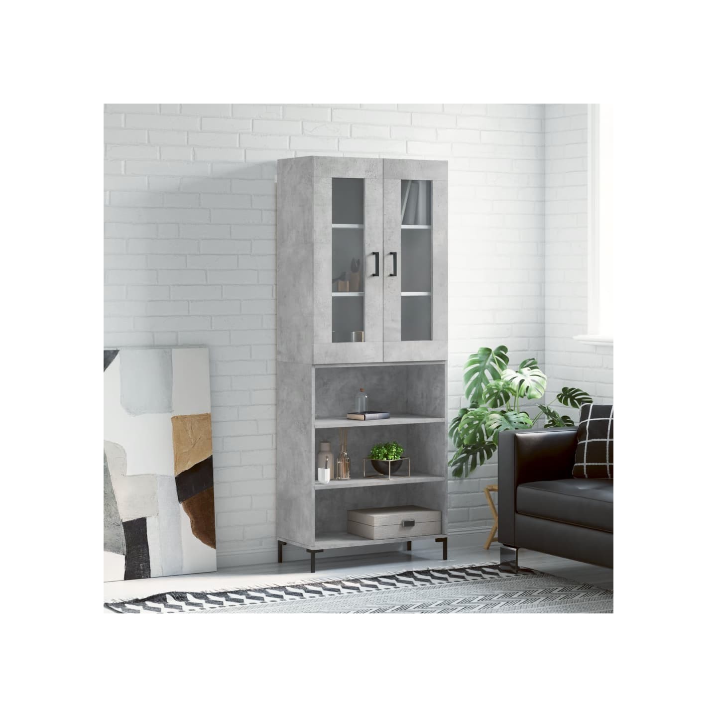 Buffet haut Gris béton 69,5x34x180 cm Bois d'ingénierie