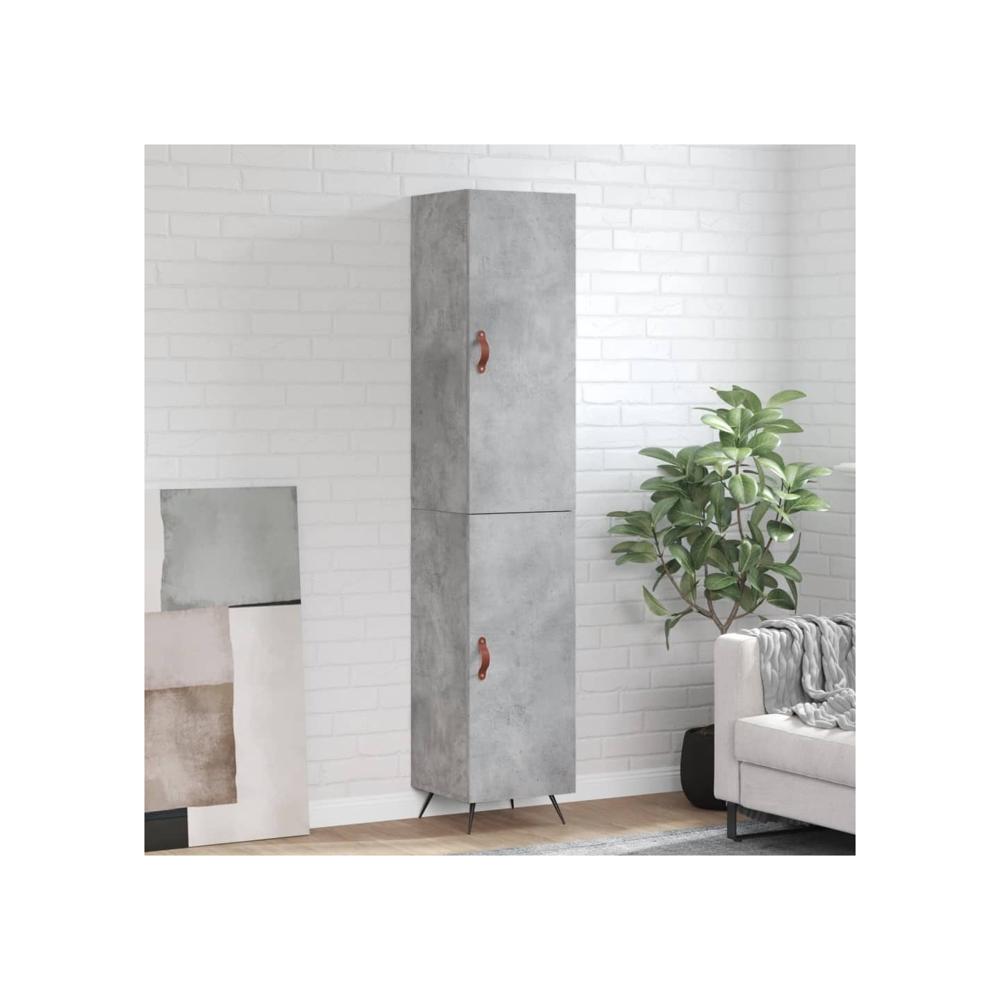 Buffet haut Gris béton 34,5x34x180 cm Bois d'ingénierie