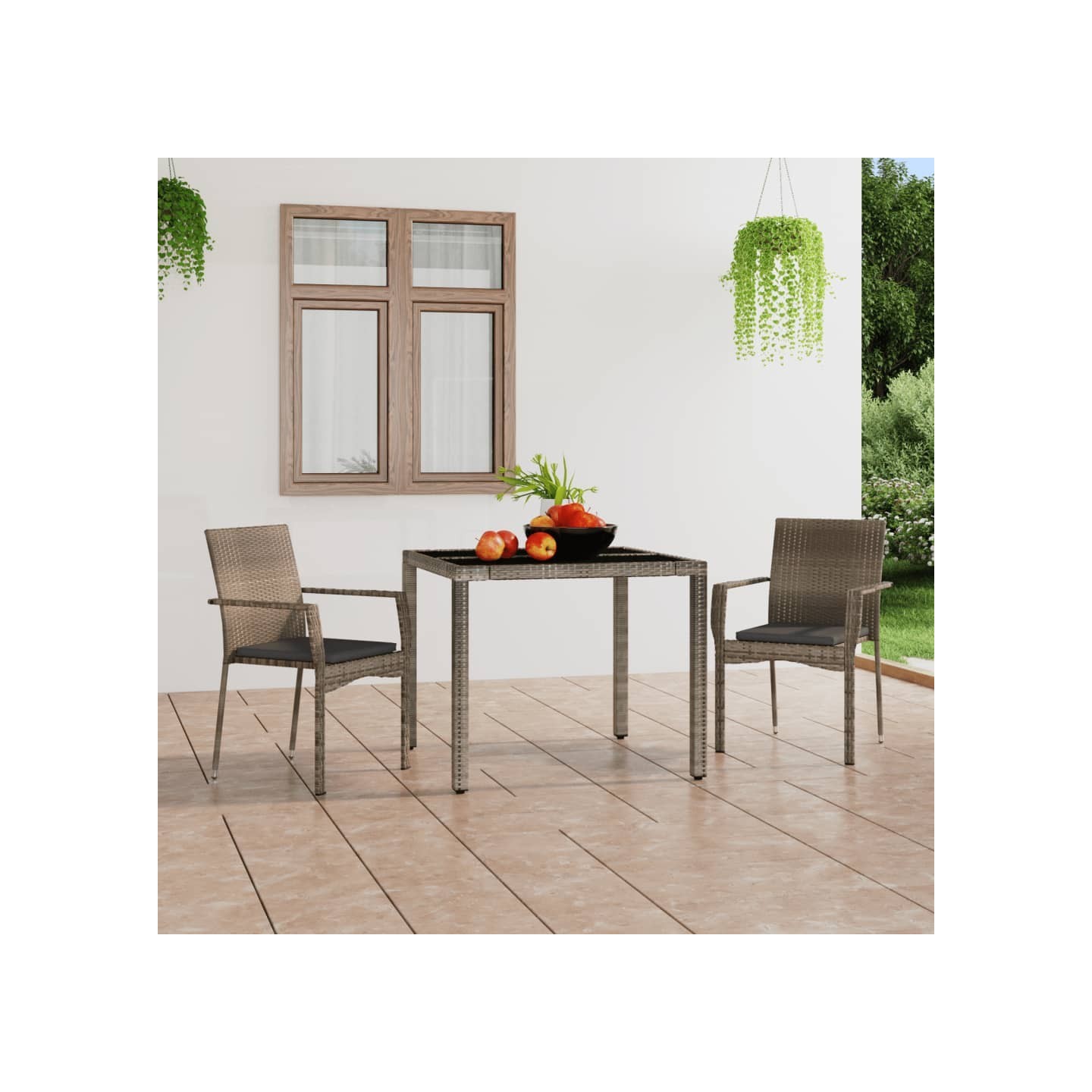 Chaises de jardin avec coussins lot de 2 Résine tressée Gris