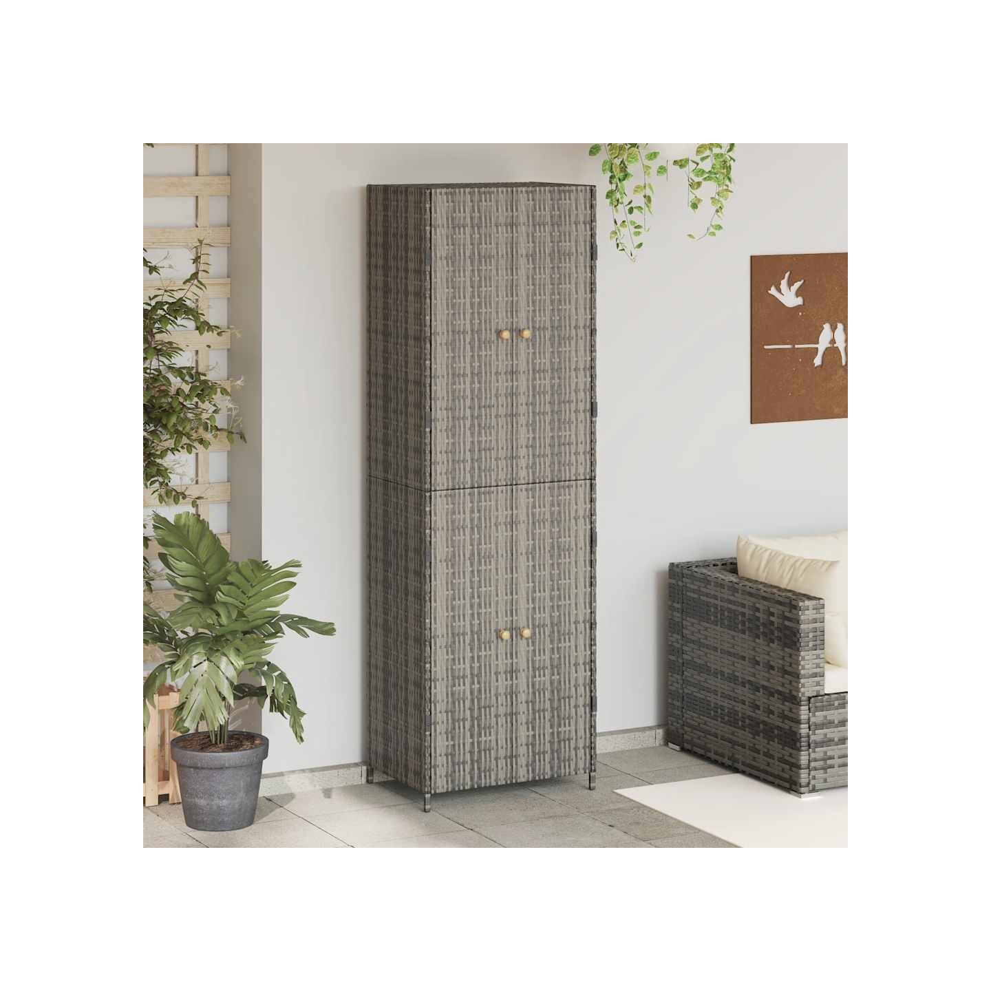 Armoire de rangement jardin Gris 59x40x180 cm Résine tressée