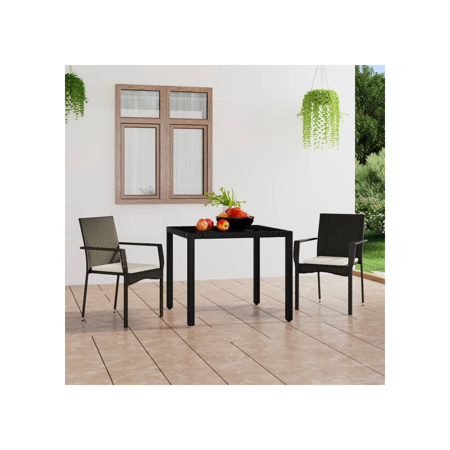 Chaises de jardin lot de 2 avec coussins Résine tressée Noir
