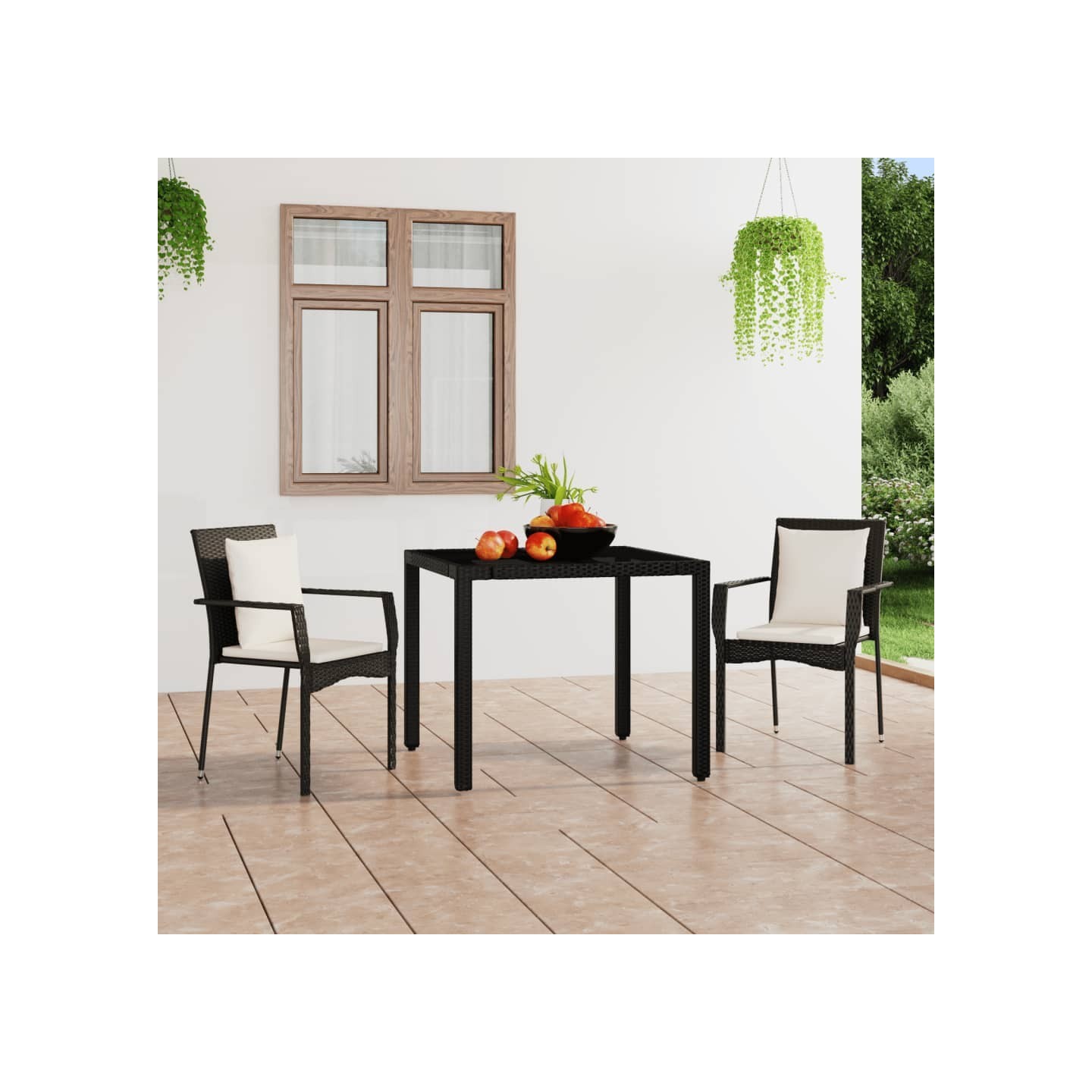 Chaises de jardin lot de 2 avec coussins Résine tressée Noir
