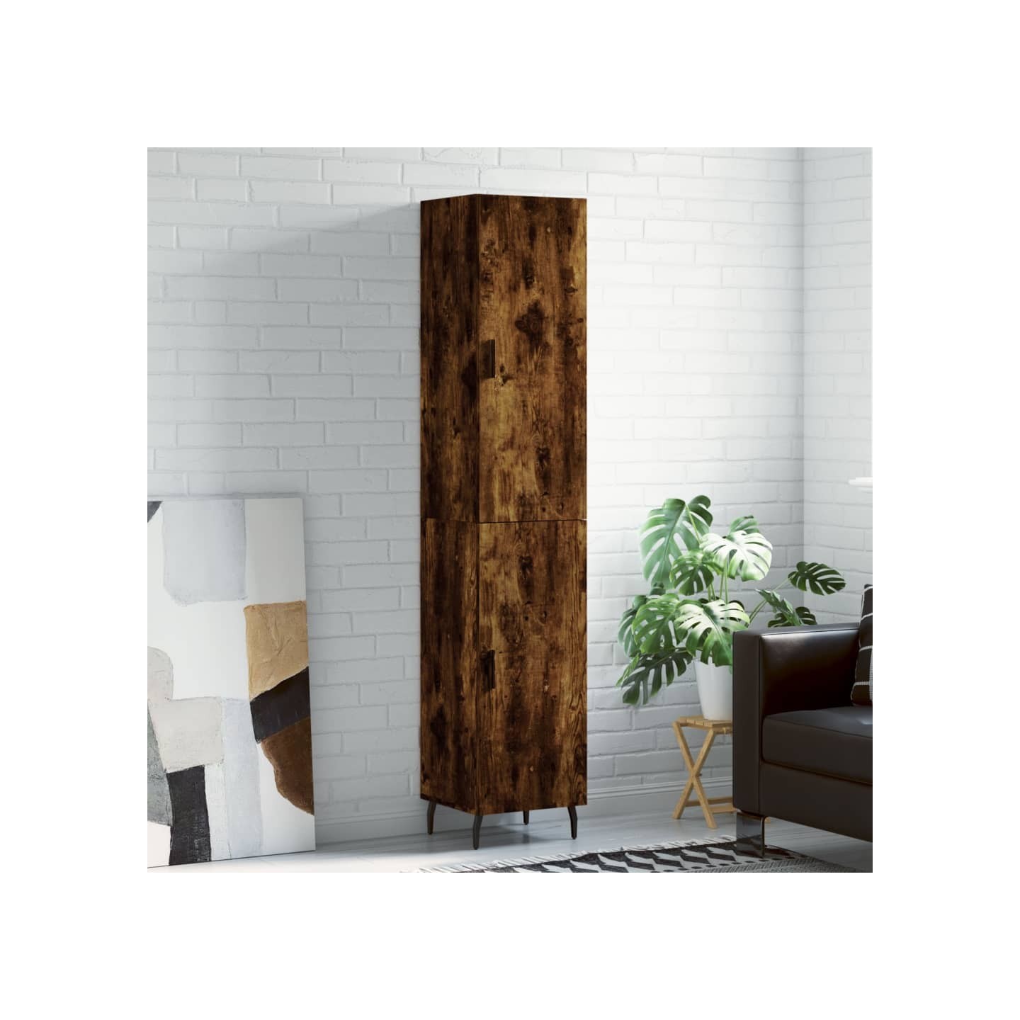 Buffet haut Chêne fumé 34,5x34x180 cm Bois d'ingénierie
