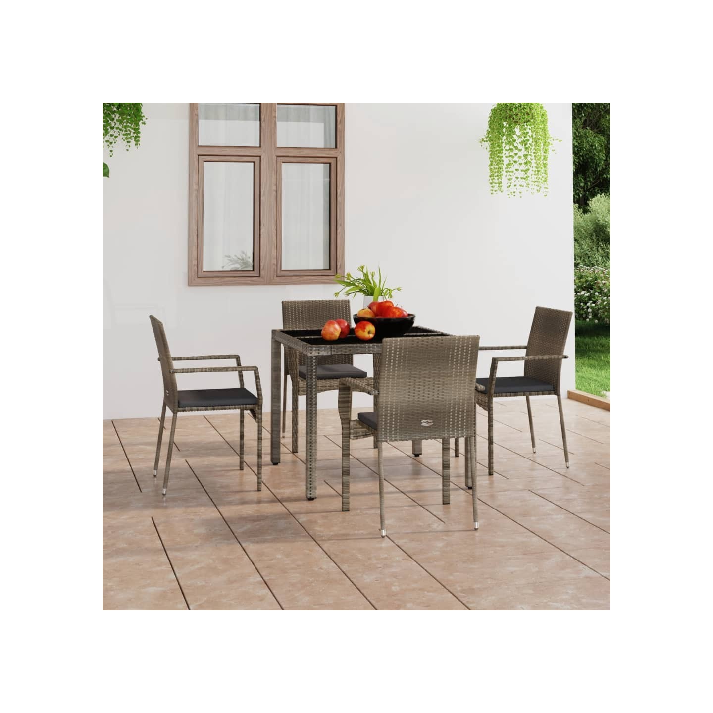 Chaises de jardin avec coussins lot de 4 Résine tressée Gris