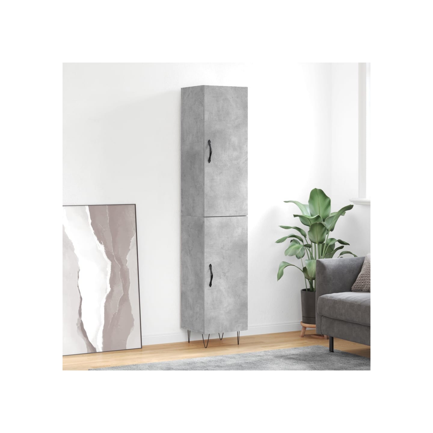 Buffet haut Gris béton 34,5x34x180 cm Bois d'ingénierie