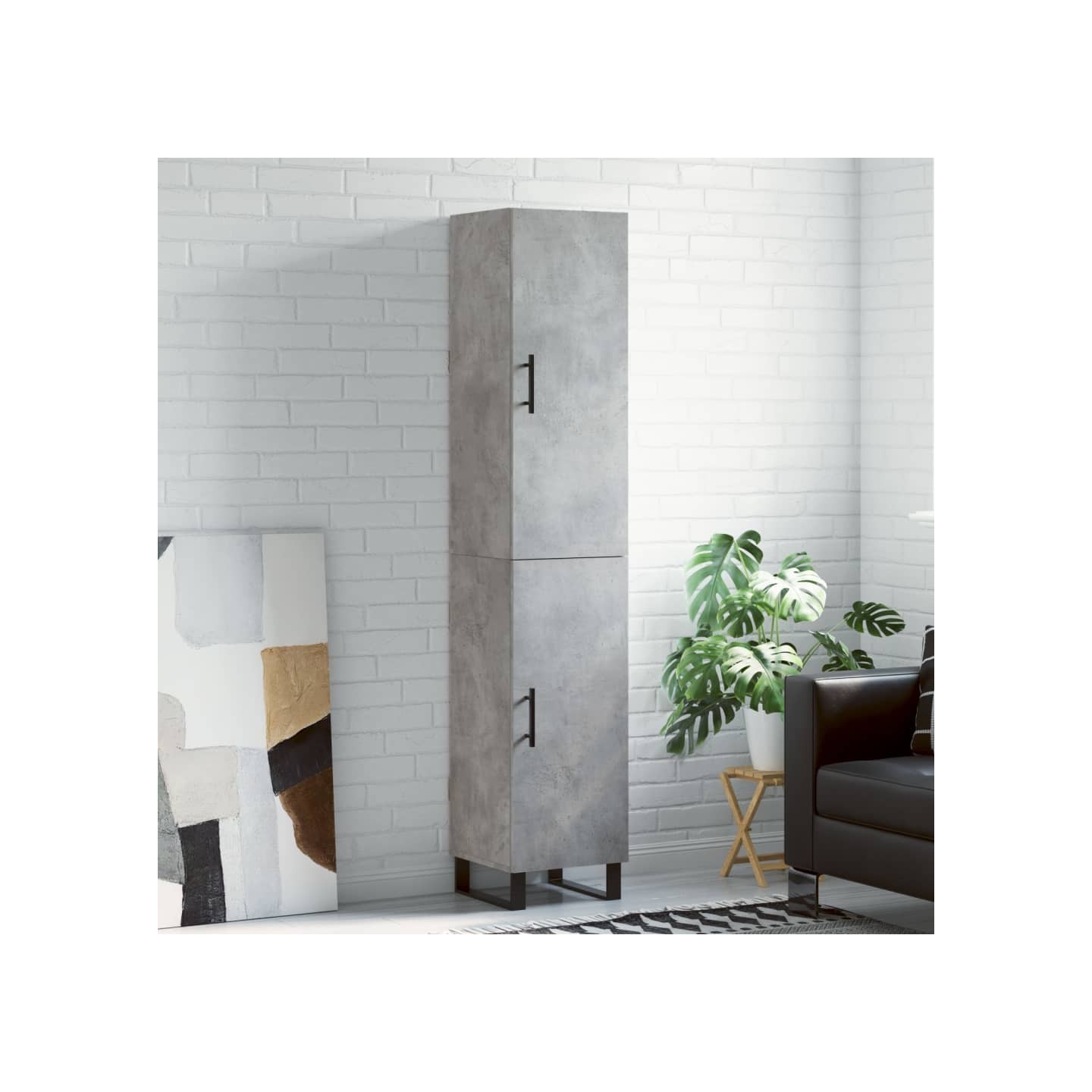 Buffet haut Gris béton 34,5x34x180 cm Bois d'ingénierie