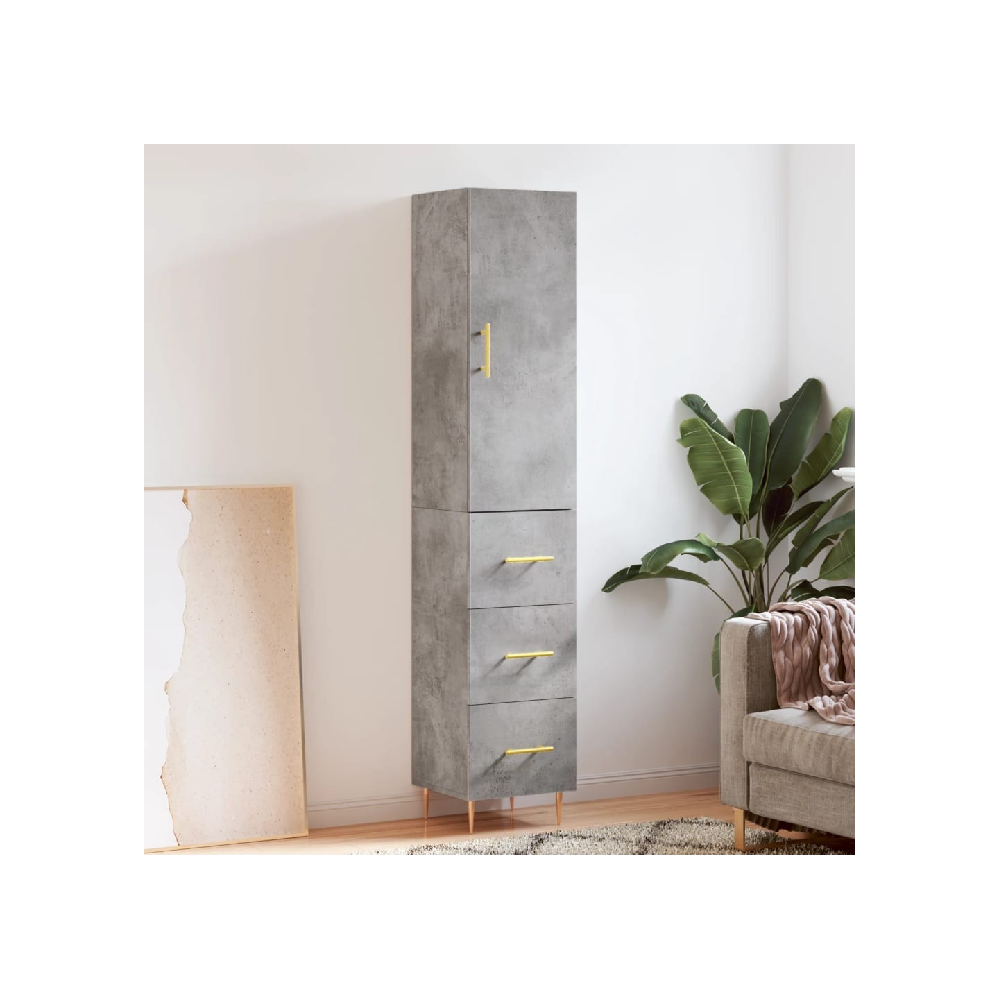 Buffet haut Gris béton 34,5x34x180 cm Bois d'ingénierie