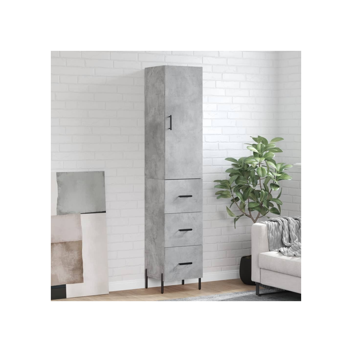 Buffet haut Gris béton 34,5x34x180 cm Bois d'ingénierie