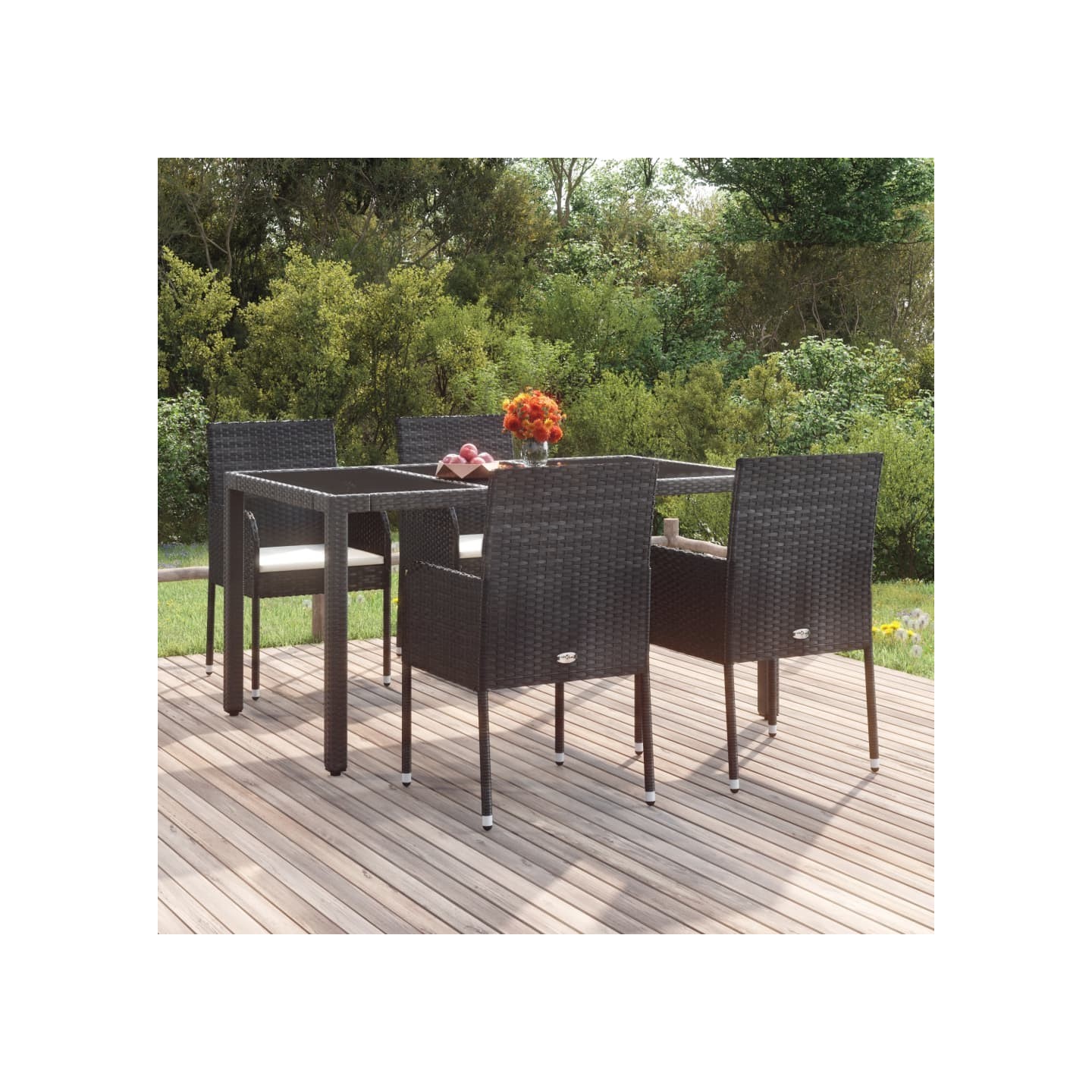 Chaises de jardin lot de 4 avec coussins Résine tressée Noir