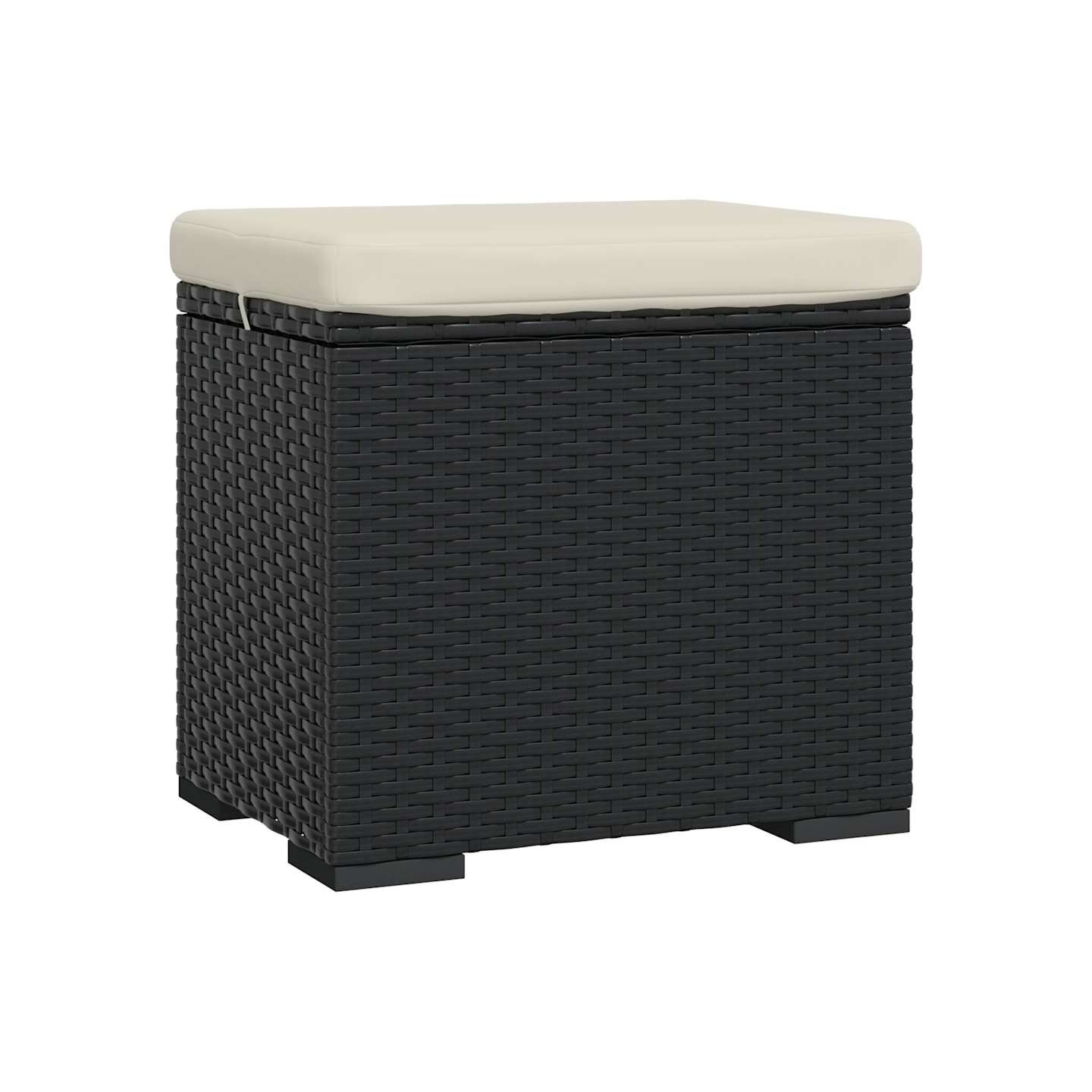 Pouf avec coussin noir 40x30x40 cm résine tressée