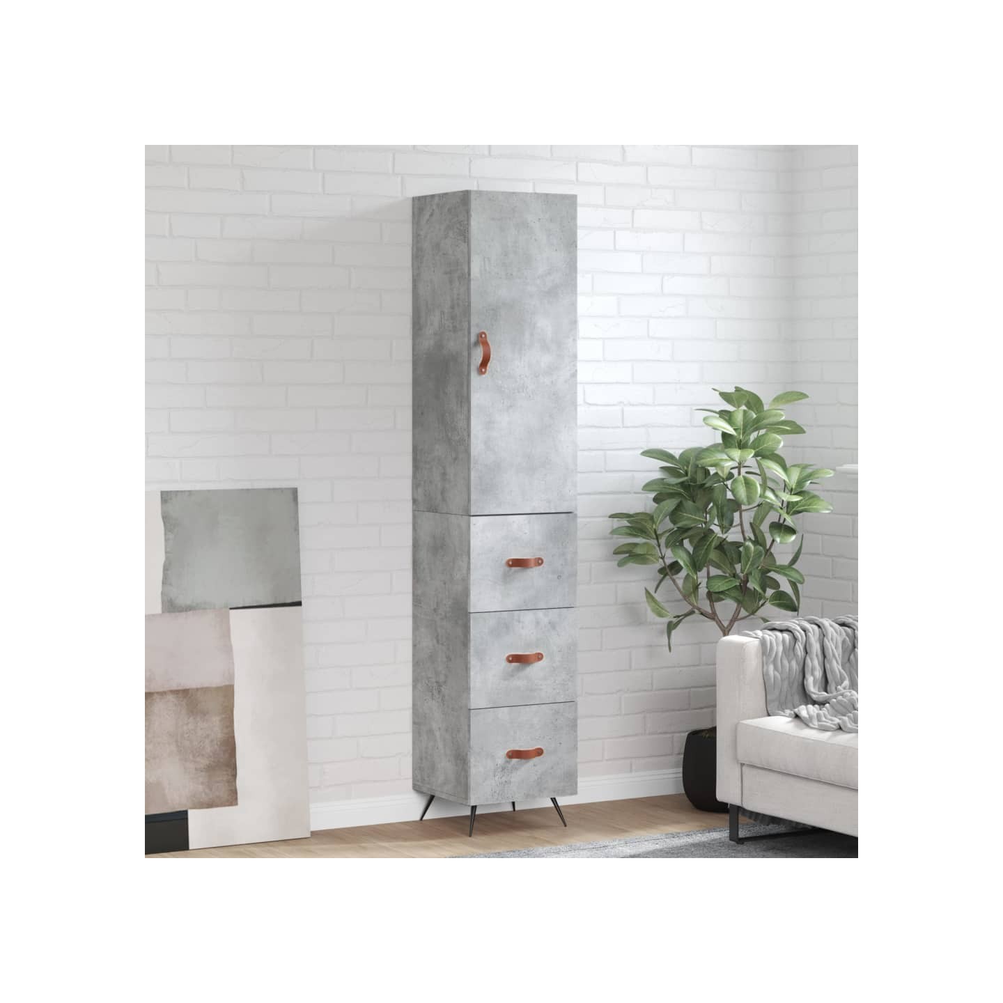 Buffet haut Gris béton 34,5x34x180 cm Bois d'ingénierie