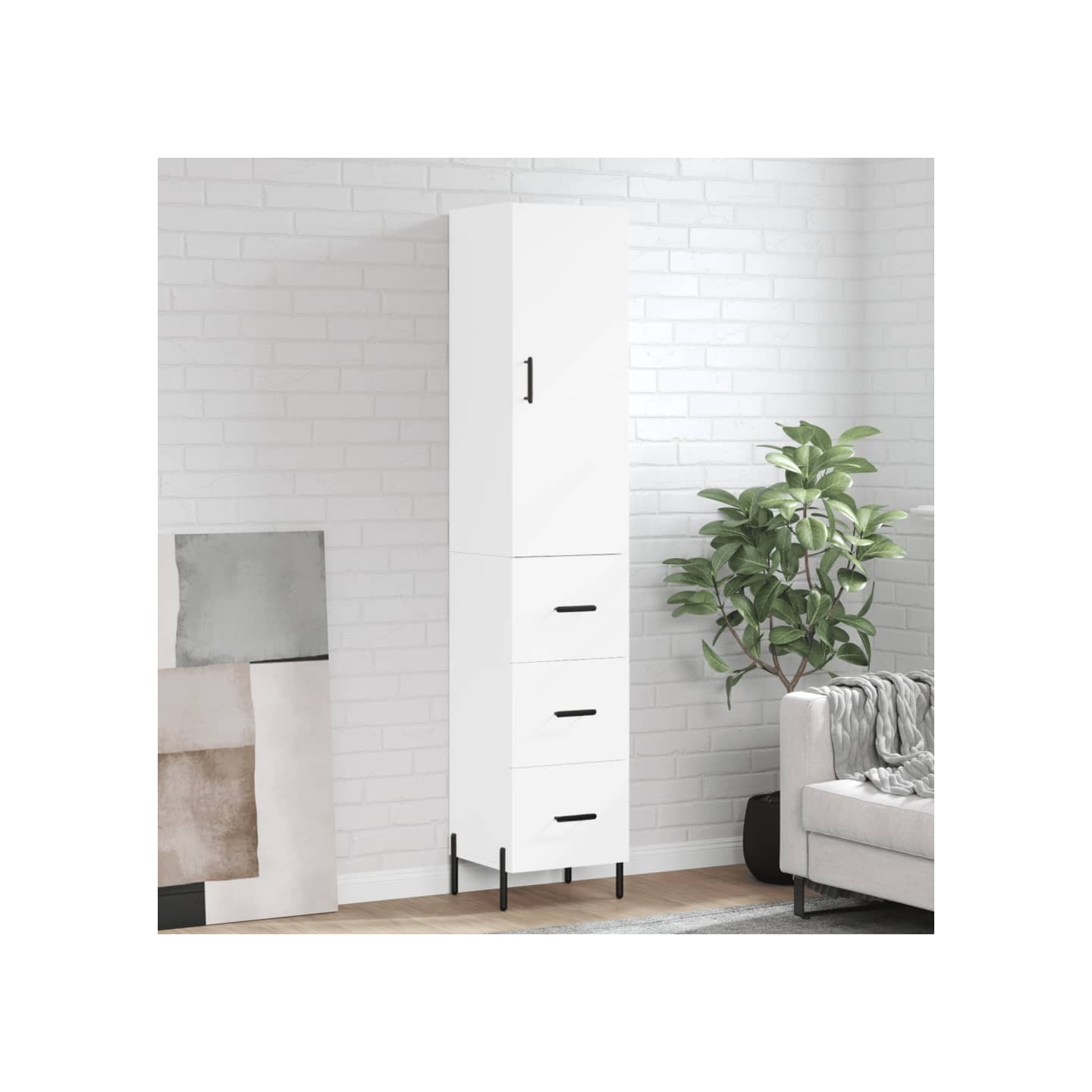 Buffet haut Blanc 34,5x34x180 cm Bois d'ingénierie