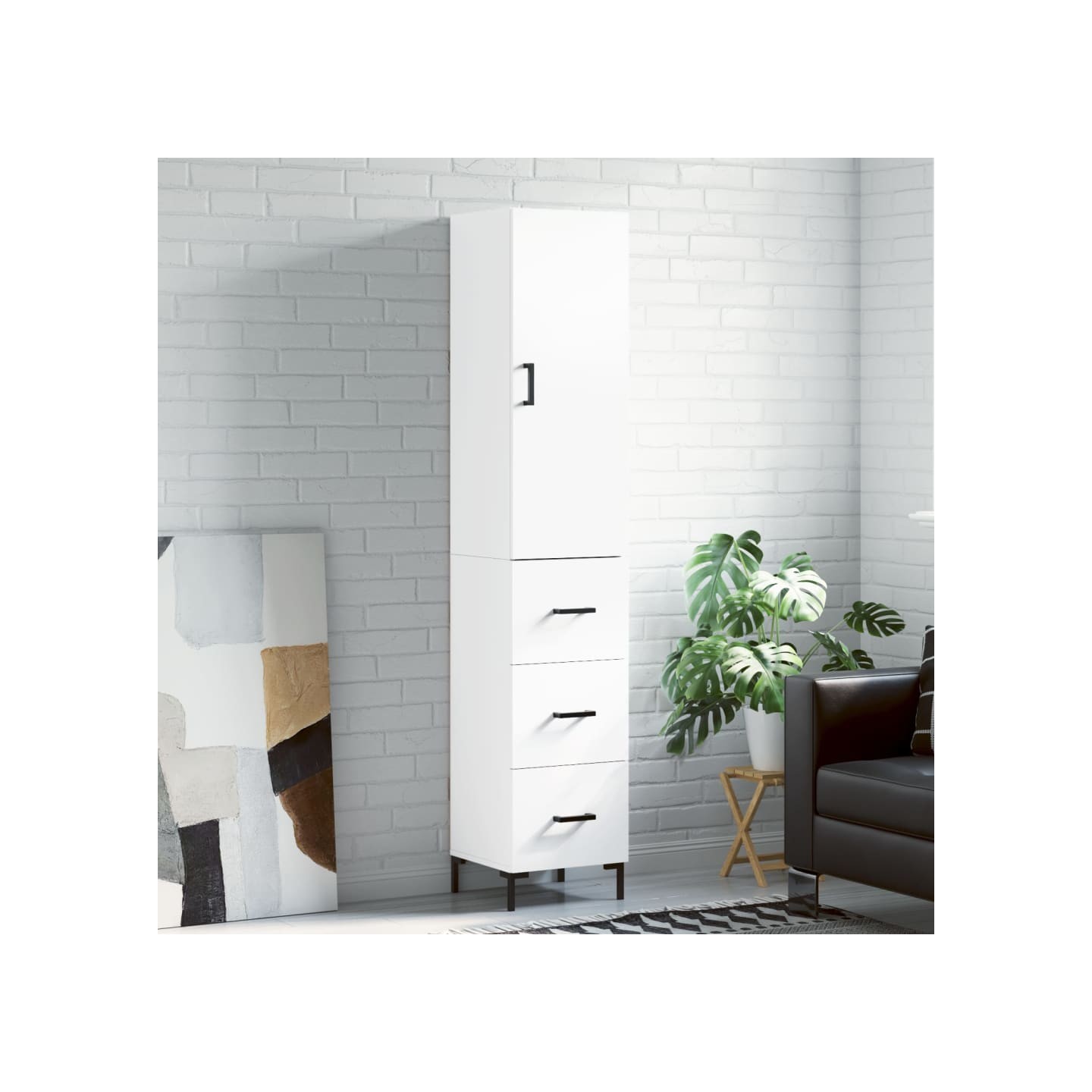 Buffet haut Blanc 34,5x34x180 cm Bois d'ingénierie