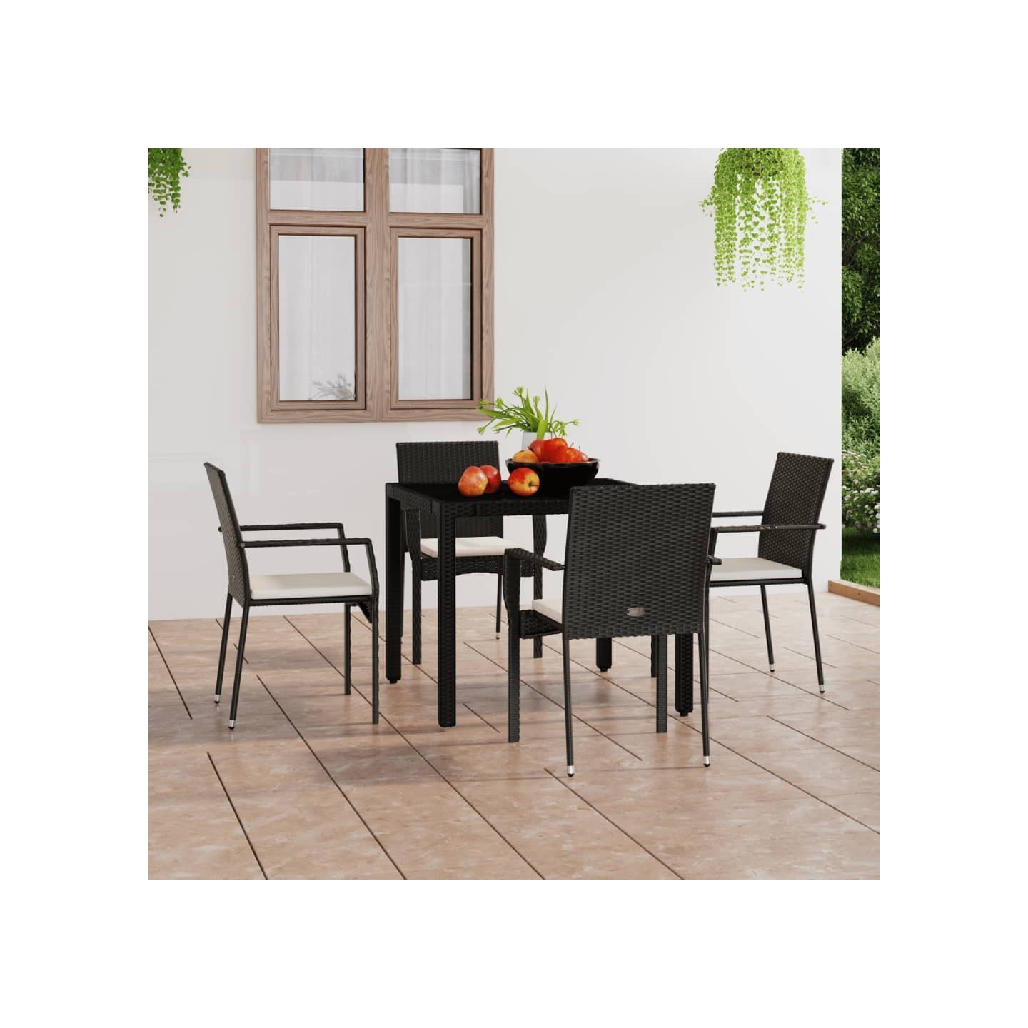 Chaises de jardin lot de 4 avec coussins Résine tressée Noir