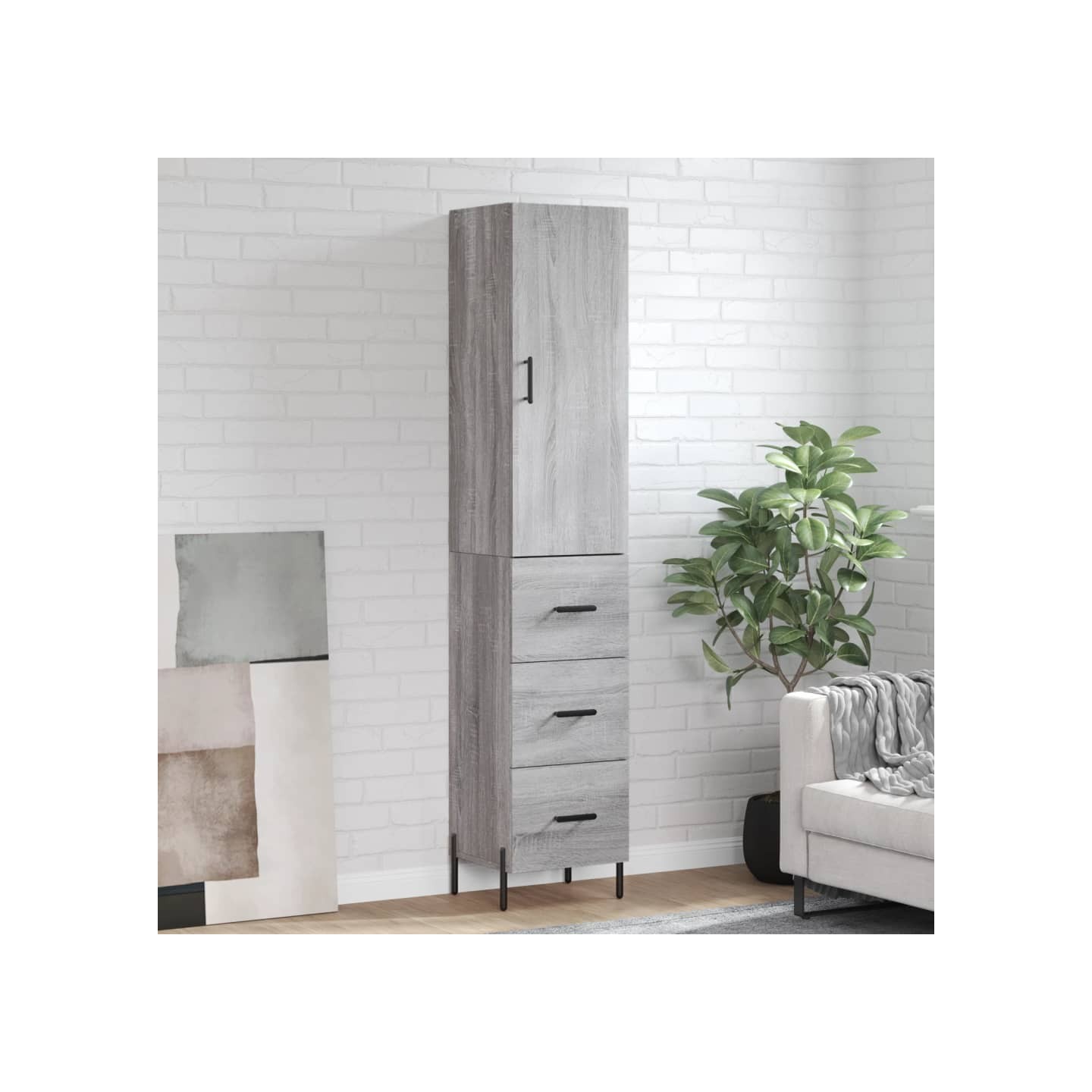 Buffet haut Sonoma gris 34,5x34x180 cm Bois d'ingénierie