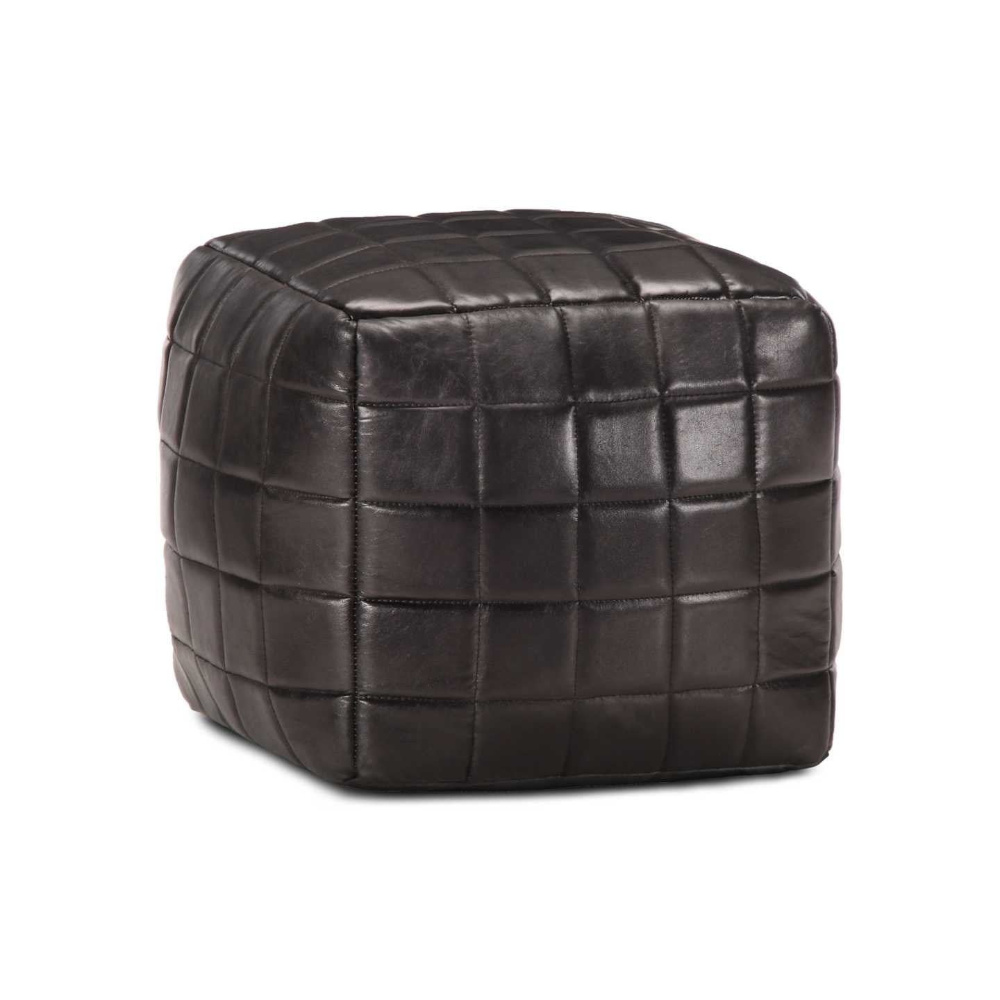 Pouf 40 x 40 x 40 cm Noir Cuir véritable de chèvre