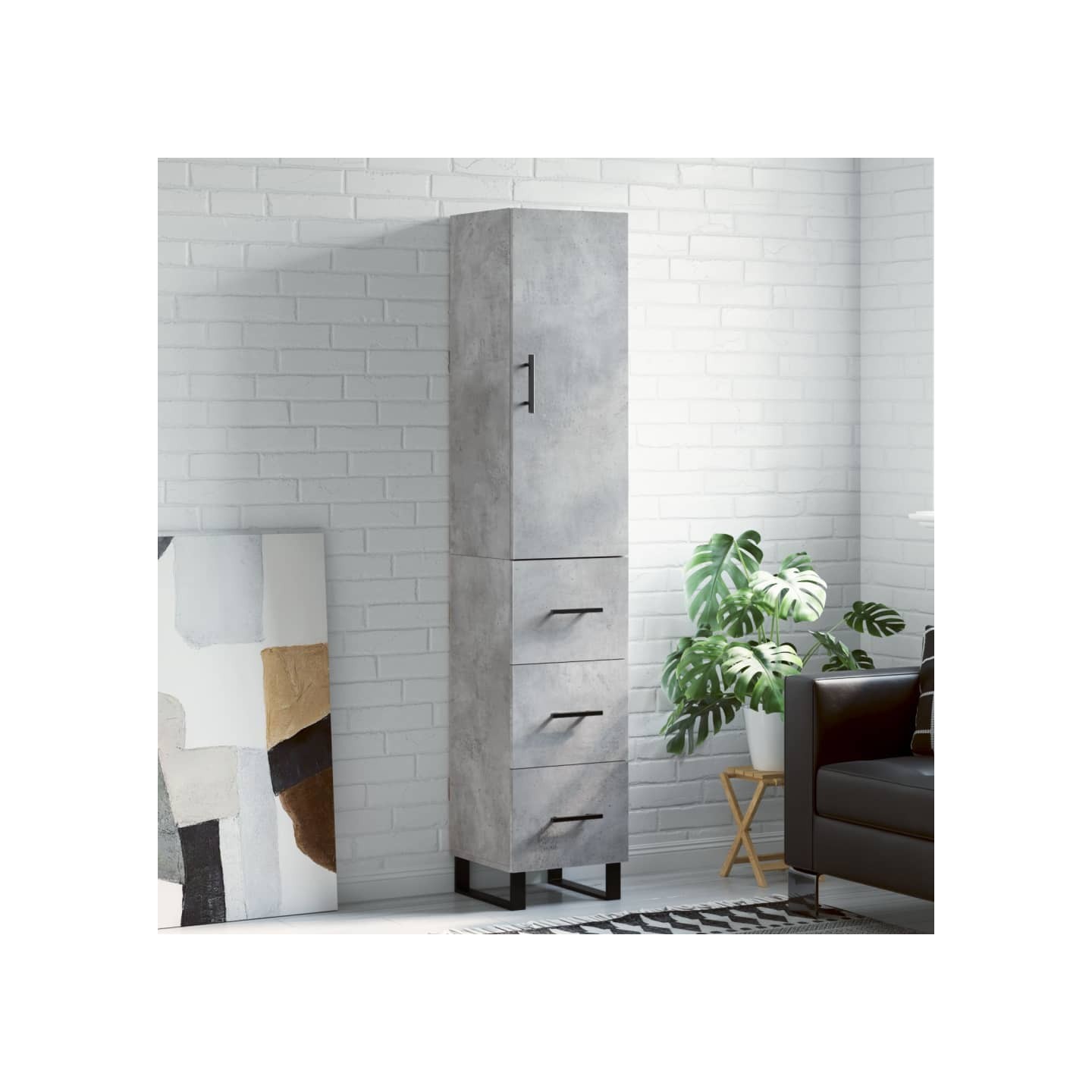 Buffet haut Gris béton 34,5x34x180 cm Bois d'ingénierie