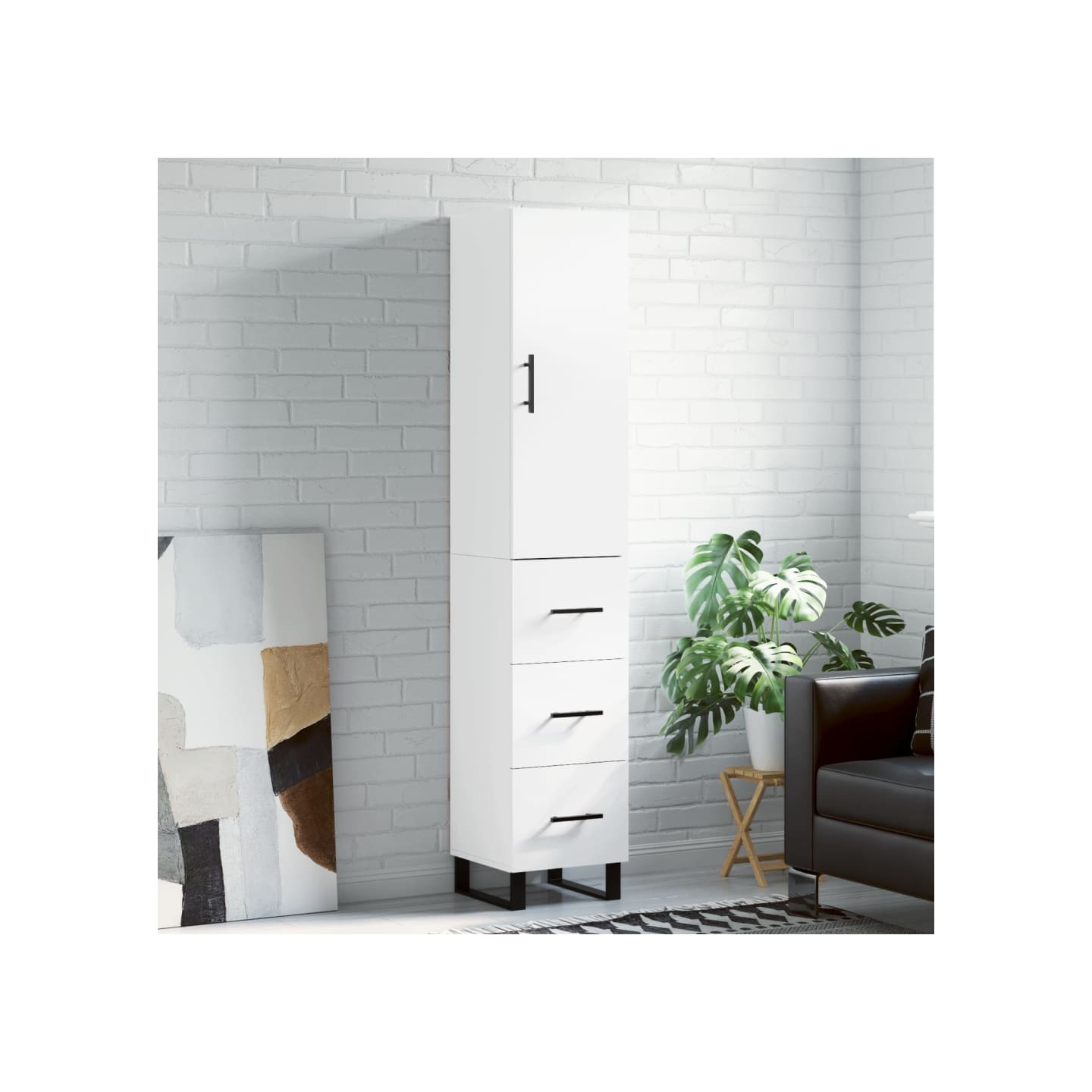 Buffet haut Blanc 34,5x34x180 cm Bois d'ingénierie