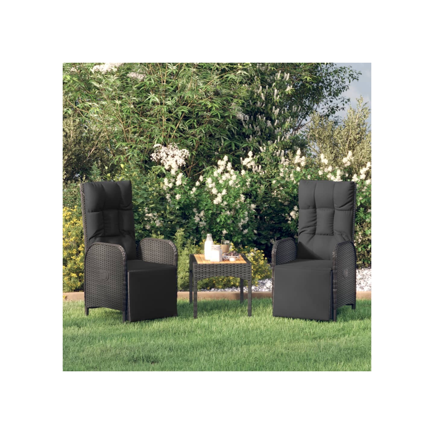 Chaises inclinables d'extérieur et coussins lot de 2 Poly rotin