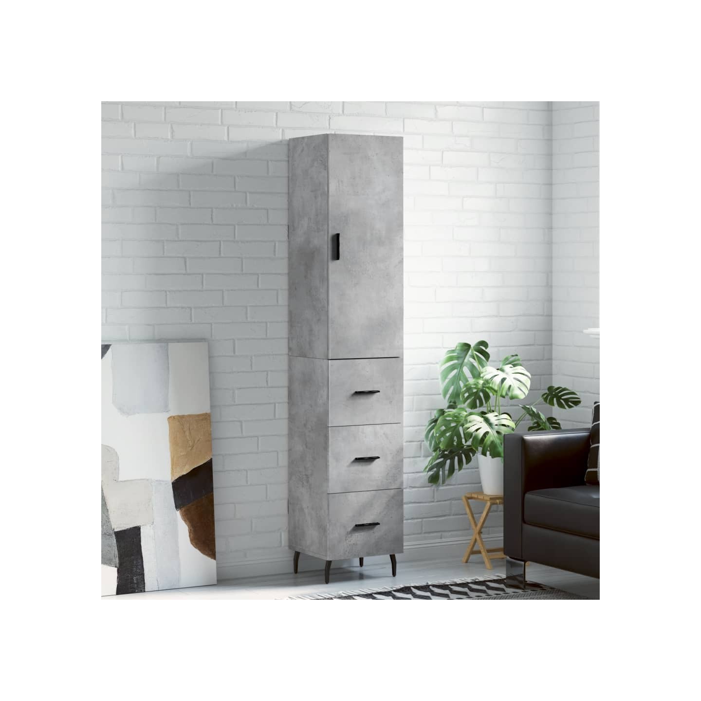 Buffet haut Gris béton 34,5x34x180 cm Bois d'ingénierie