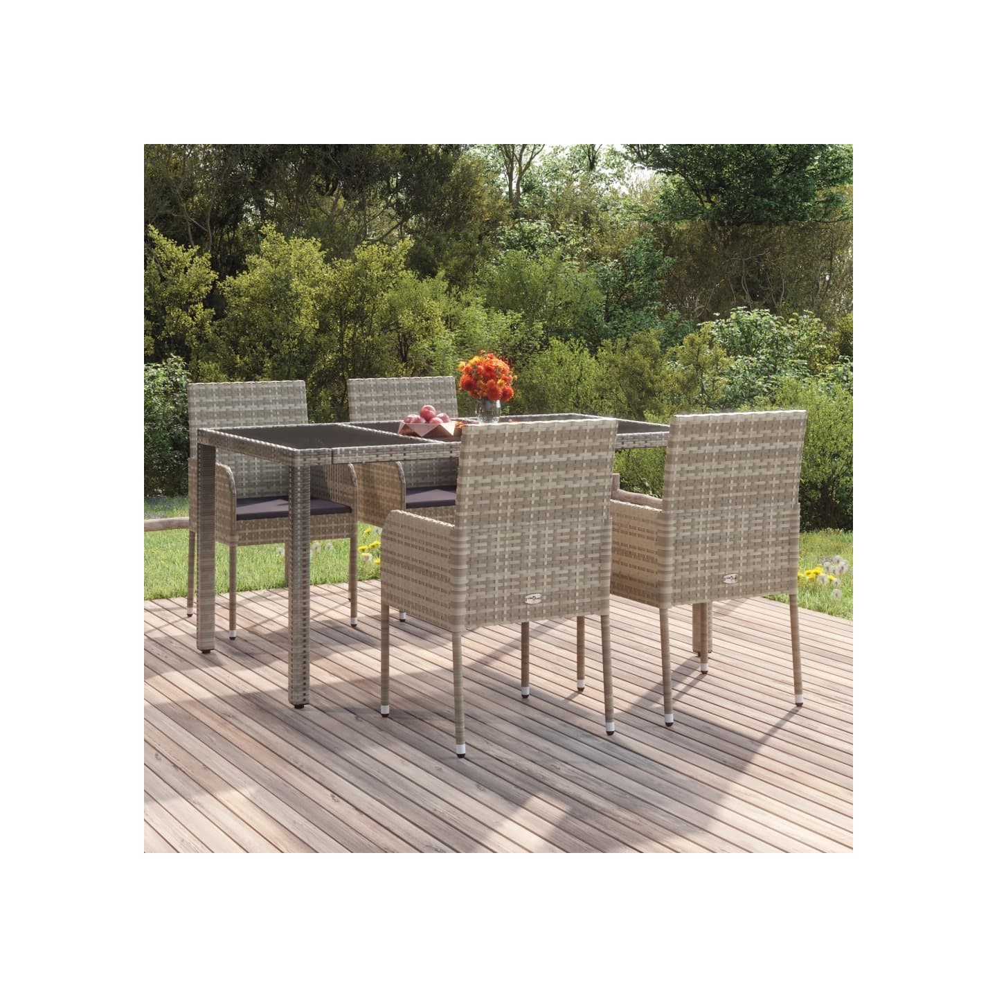 Chaises de jardin avec coussins lot de 4 Résine tressée Gris