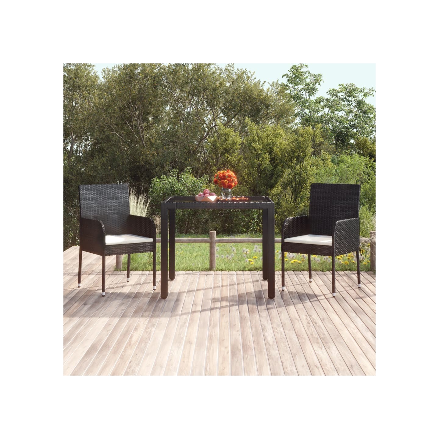 Table de jardin dessus en verre Noir 90x90x75 cm Résine tressée