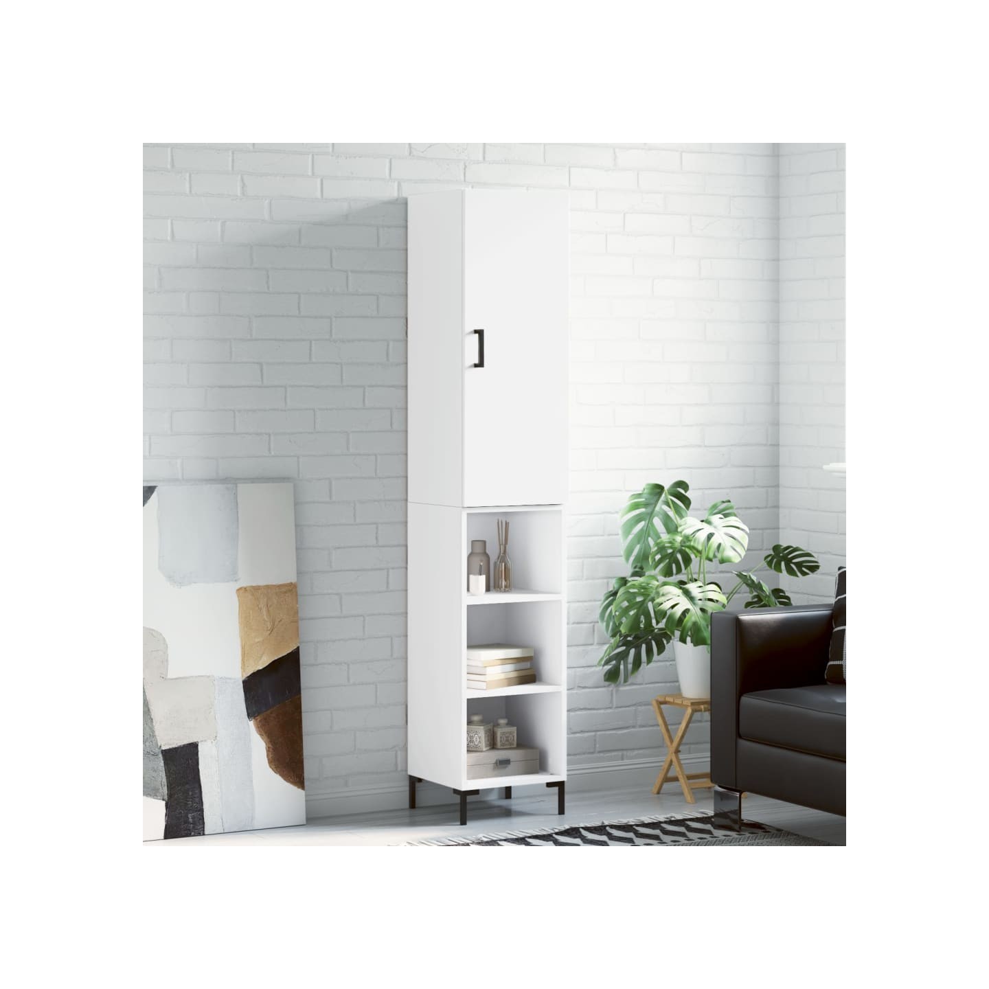 Buffet haut Blanc 34,5x34x180 cm Bois d'ingénierie