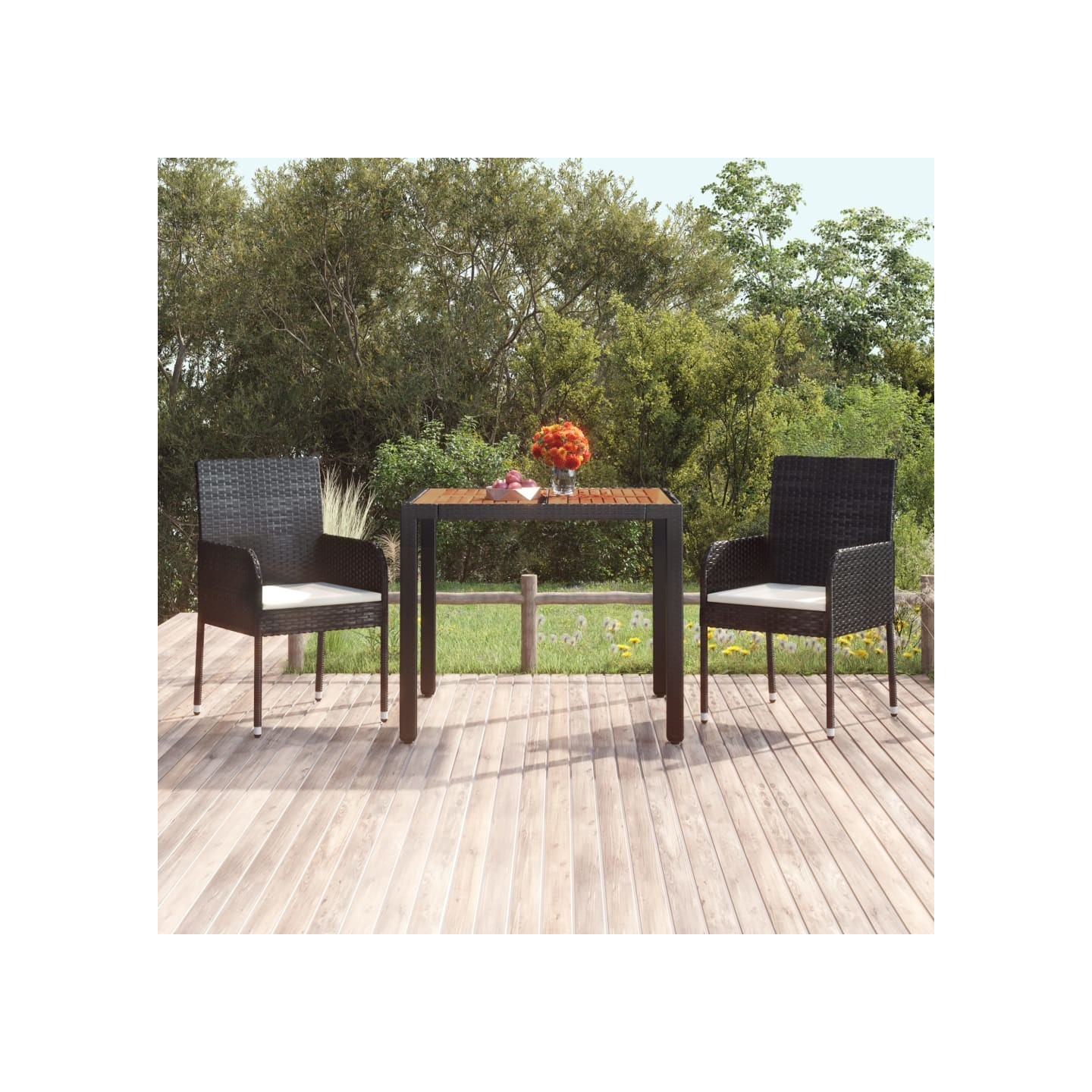 Table de jardin dessus en bois Noir 90x90x75 cm Résine tressée