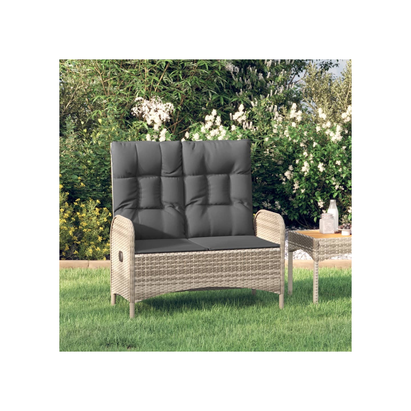 Banc de jardin inclinable avec coussins 107 cm Poly rotin Gris
