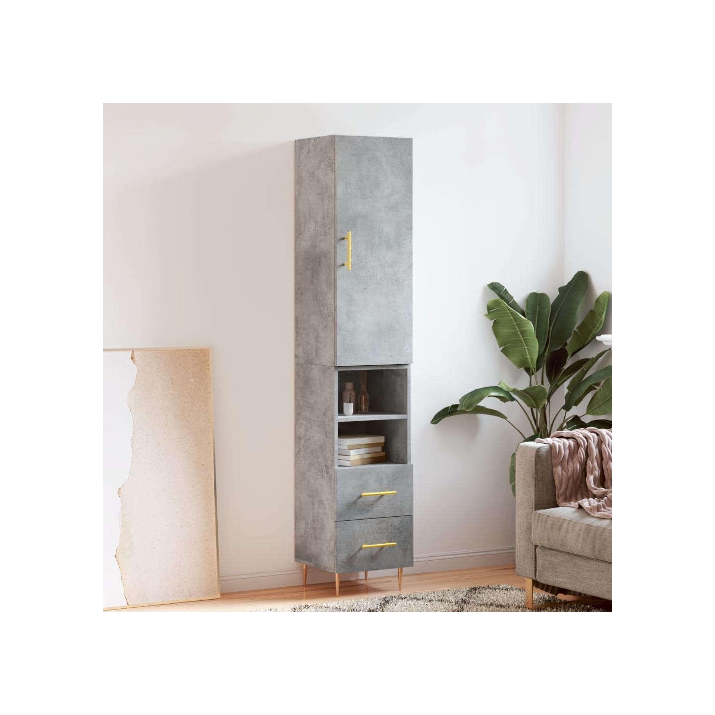 Buffet haut Gris béton 34,5x34x180 cm Bois d'ingénierie