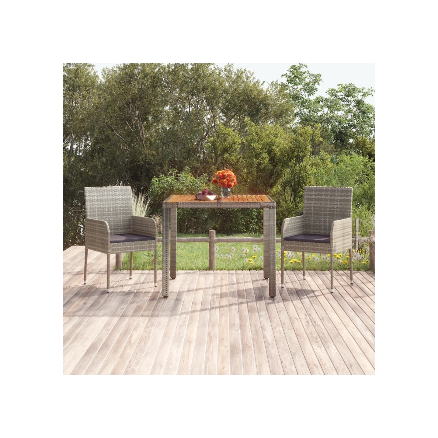 Table de jardin dessus en bois Gris 90x90x75 cm Résine tressée