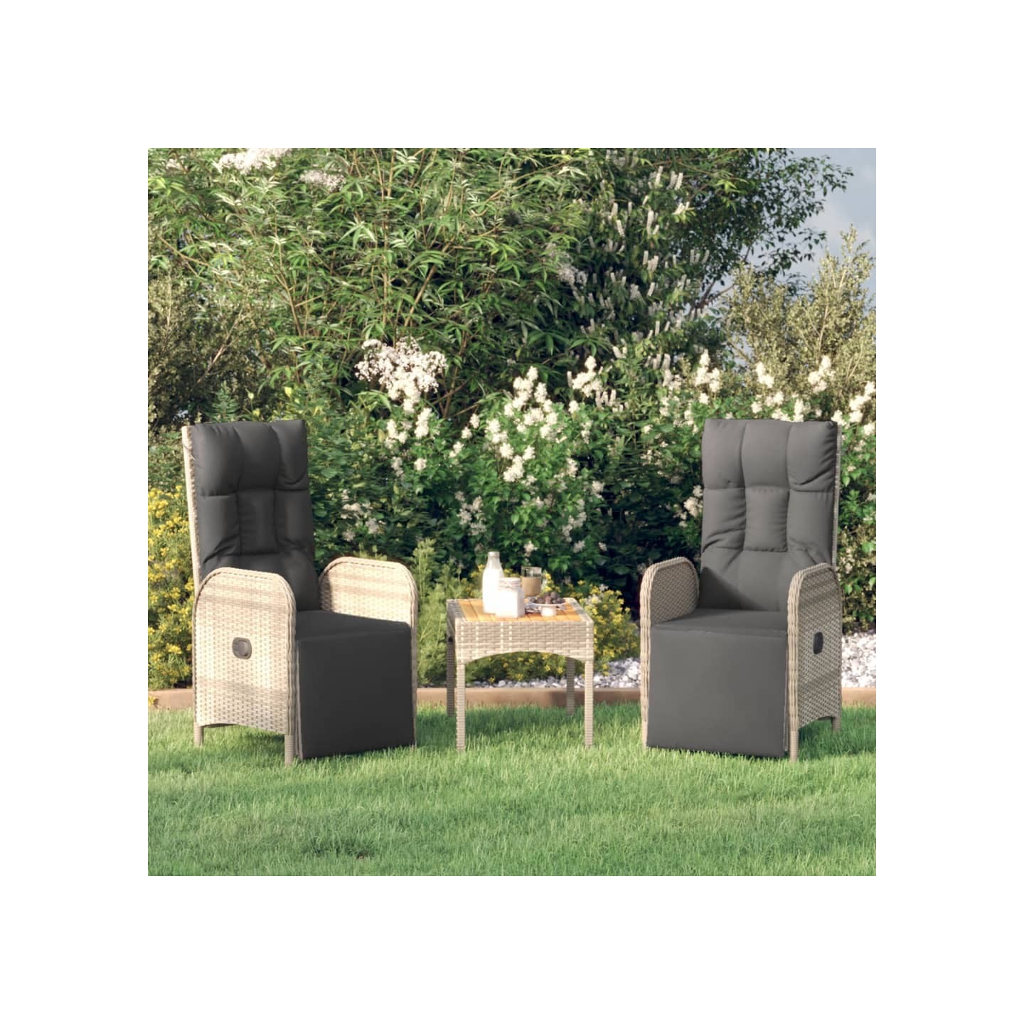 Chaises inclinables d'extérieur et coussins lot de 2 Poly rotin