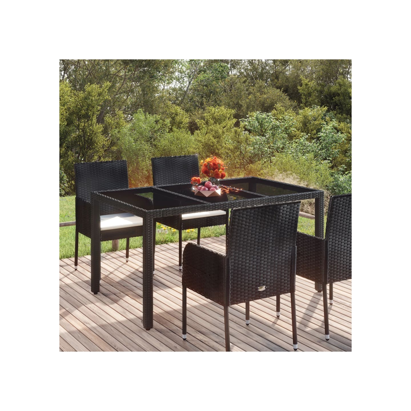 Table de jardin dessus en verre Noir 150x90x75cm Résine tressée