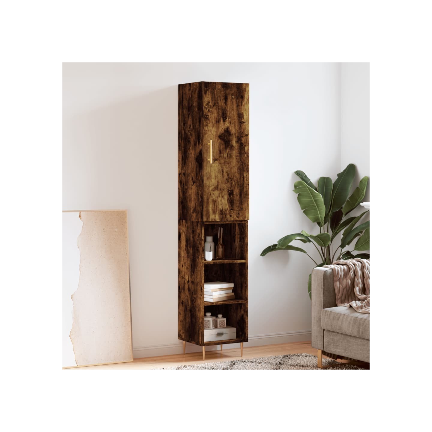 Buffet haut Chêne fumé 34,5x34x180 cm Bois d'ingénierie