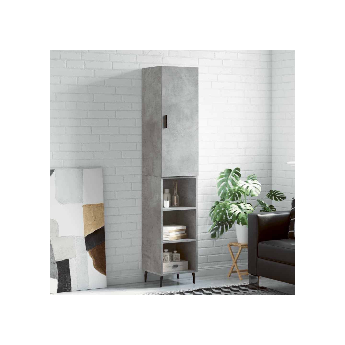 Buffet haut Gris béton 34,5x34x180 cm Bois d'ingénierie
