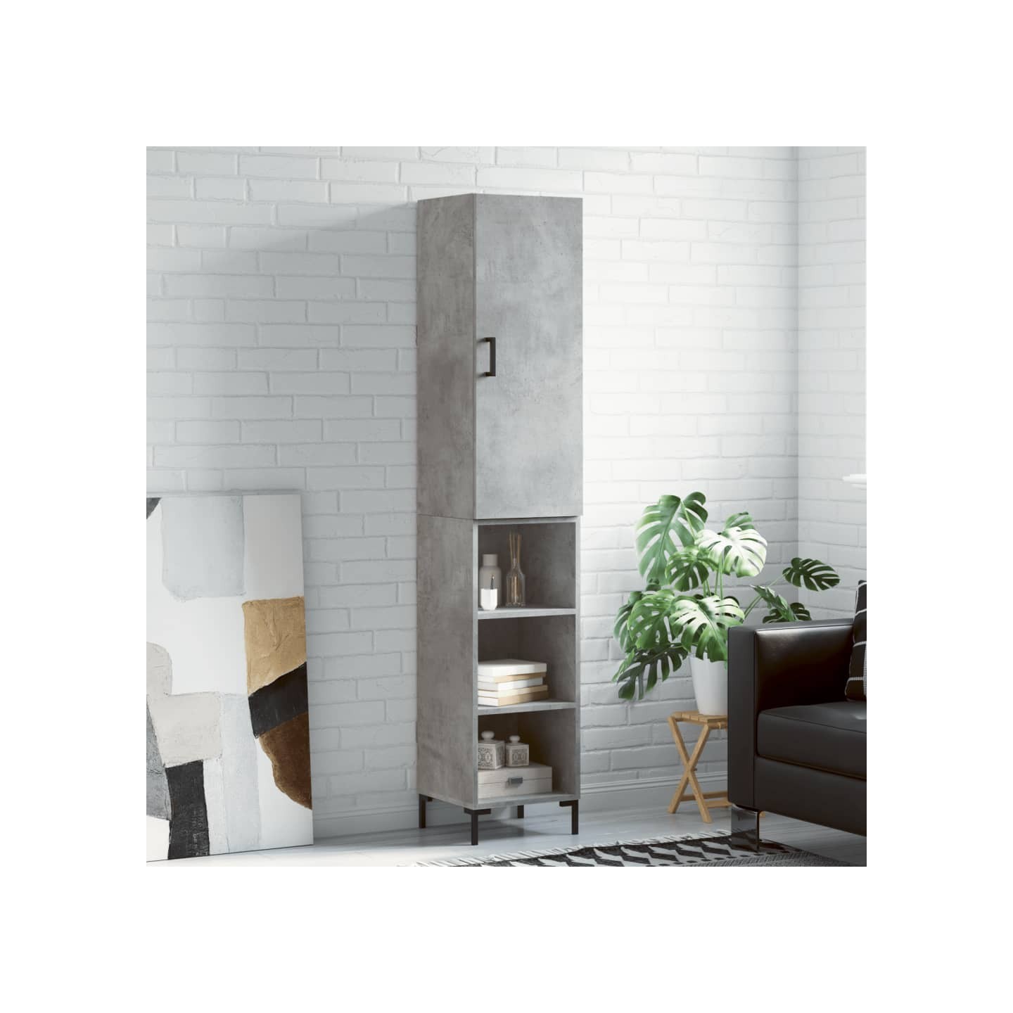 Buffet haut Gris béton 34,5x34x180 cm Bois d'ingénierie