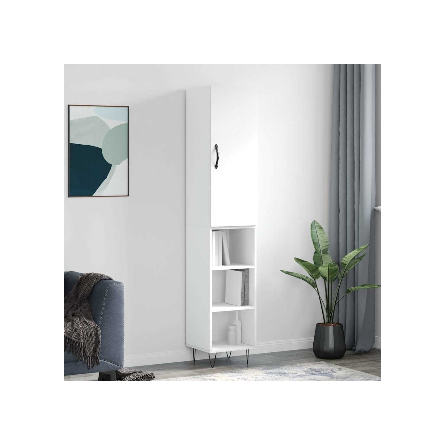 Buffet haut Blanc 34,5x34x180 cm Bois d'ingénierie