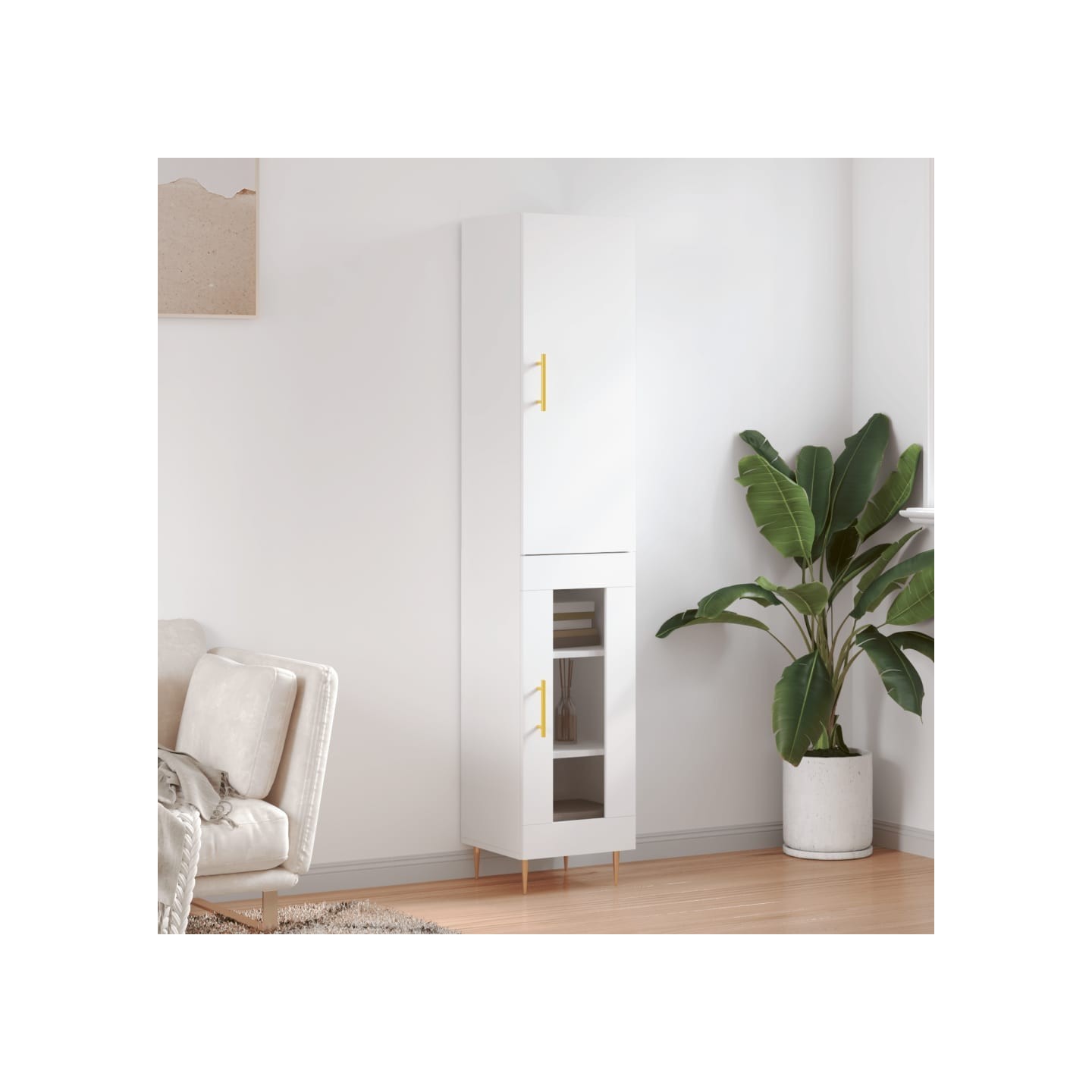 Buffet haut Blanc 34,5x34x180 cm Bois d'ingénierie