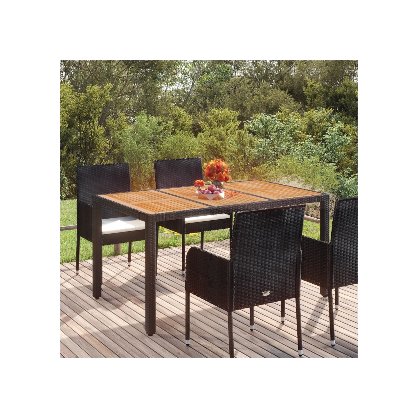 Table de jardin dessus en bois Noir 150x90x75 cm Résine tressée