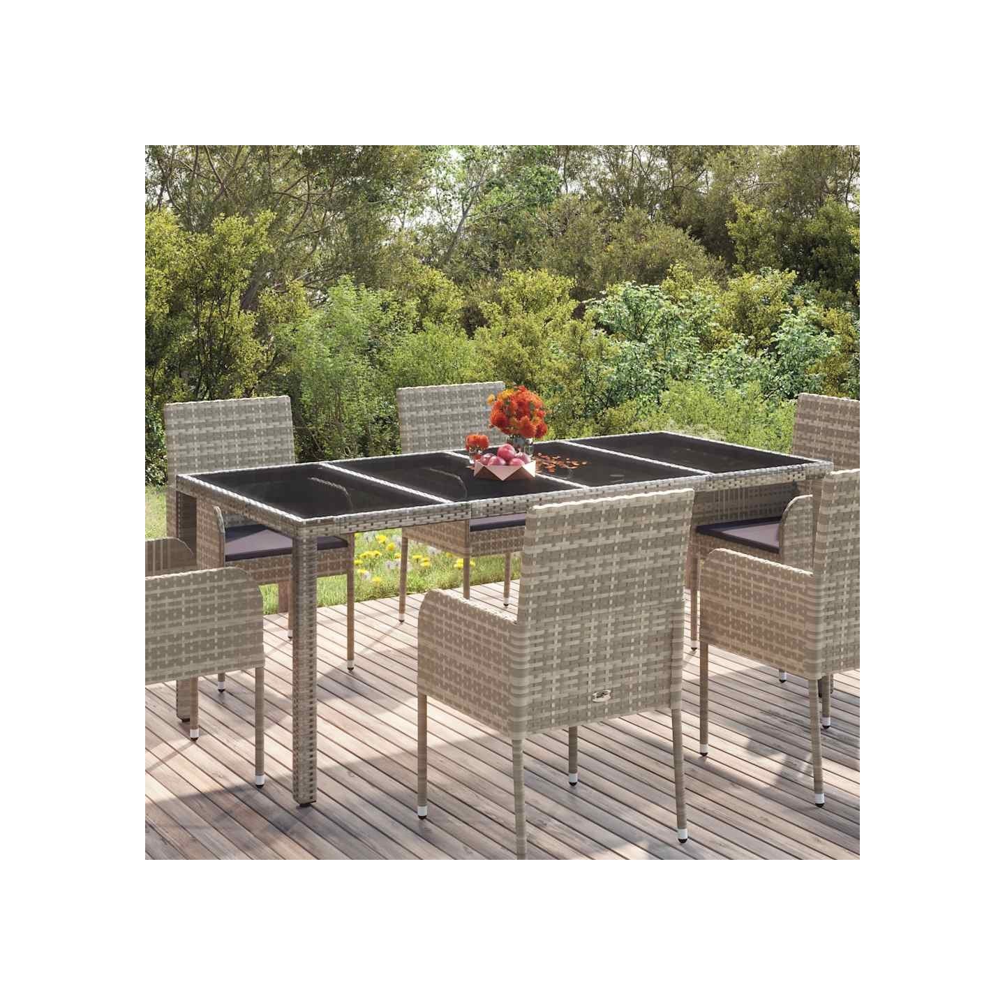 Table de jardin dessus en verre Gris 190x90x75cm Résine tressée