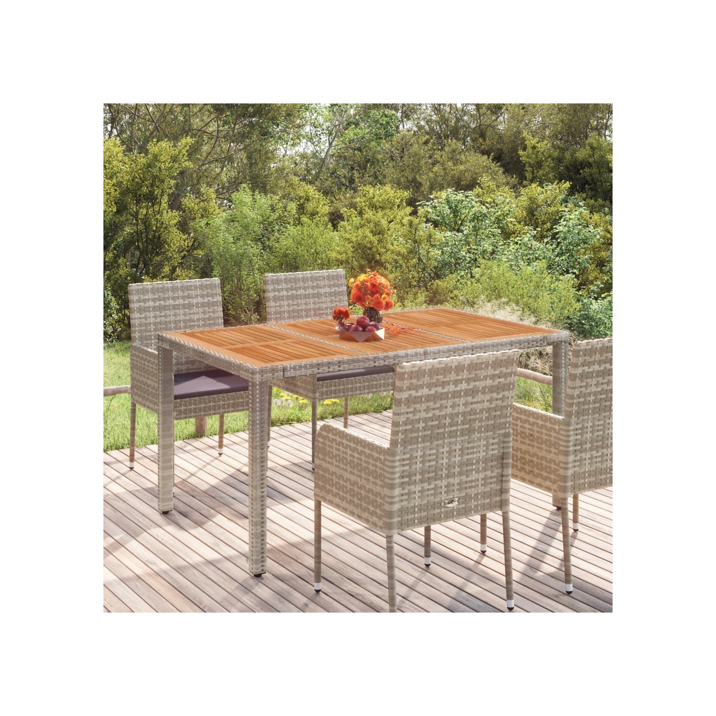 Table de jardin dessus en bois Gris 150x90x75 cm Résine tressée