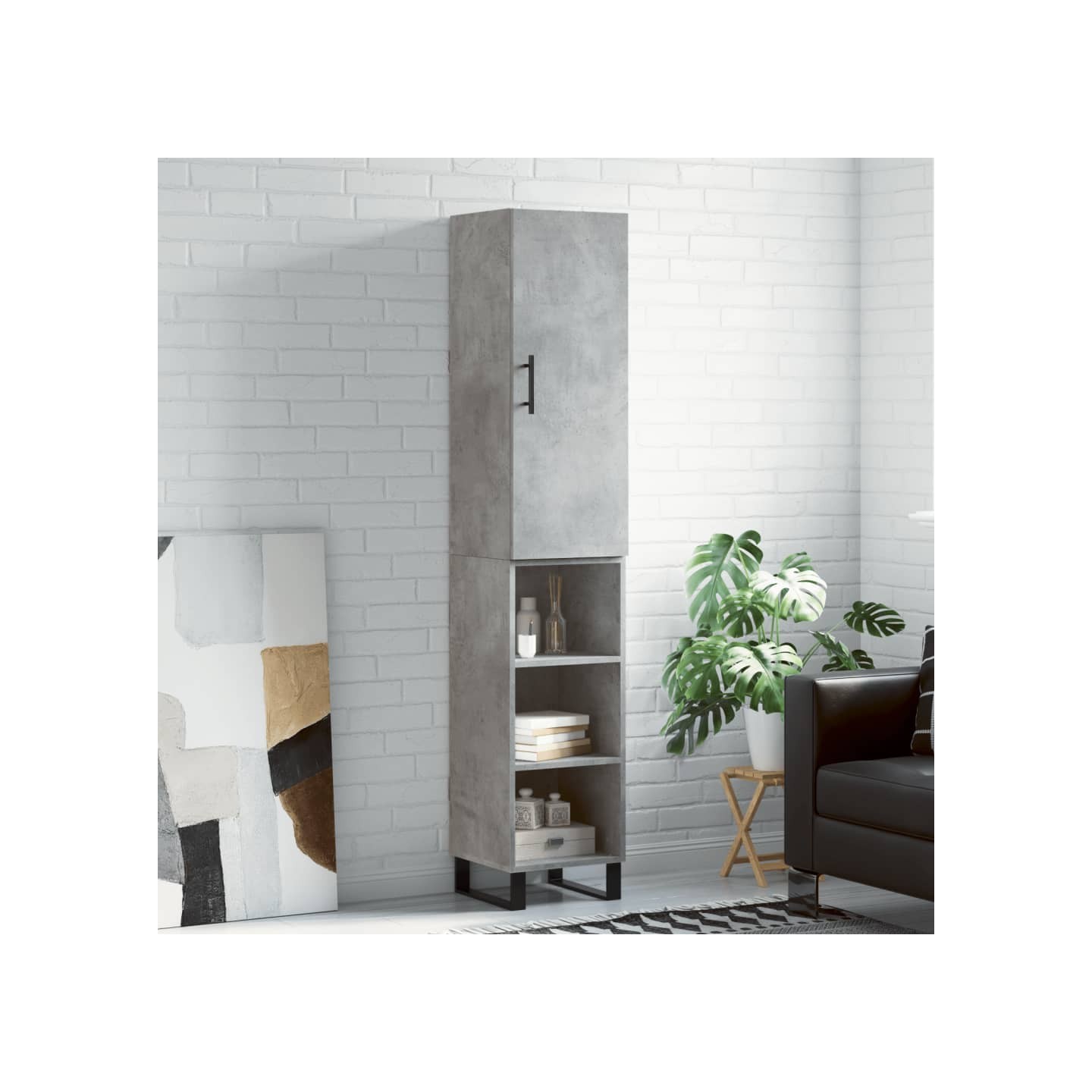 Buffet haut Gris béton 34,5x34x180 cm Bois d'ingénierie