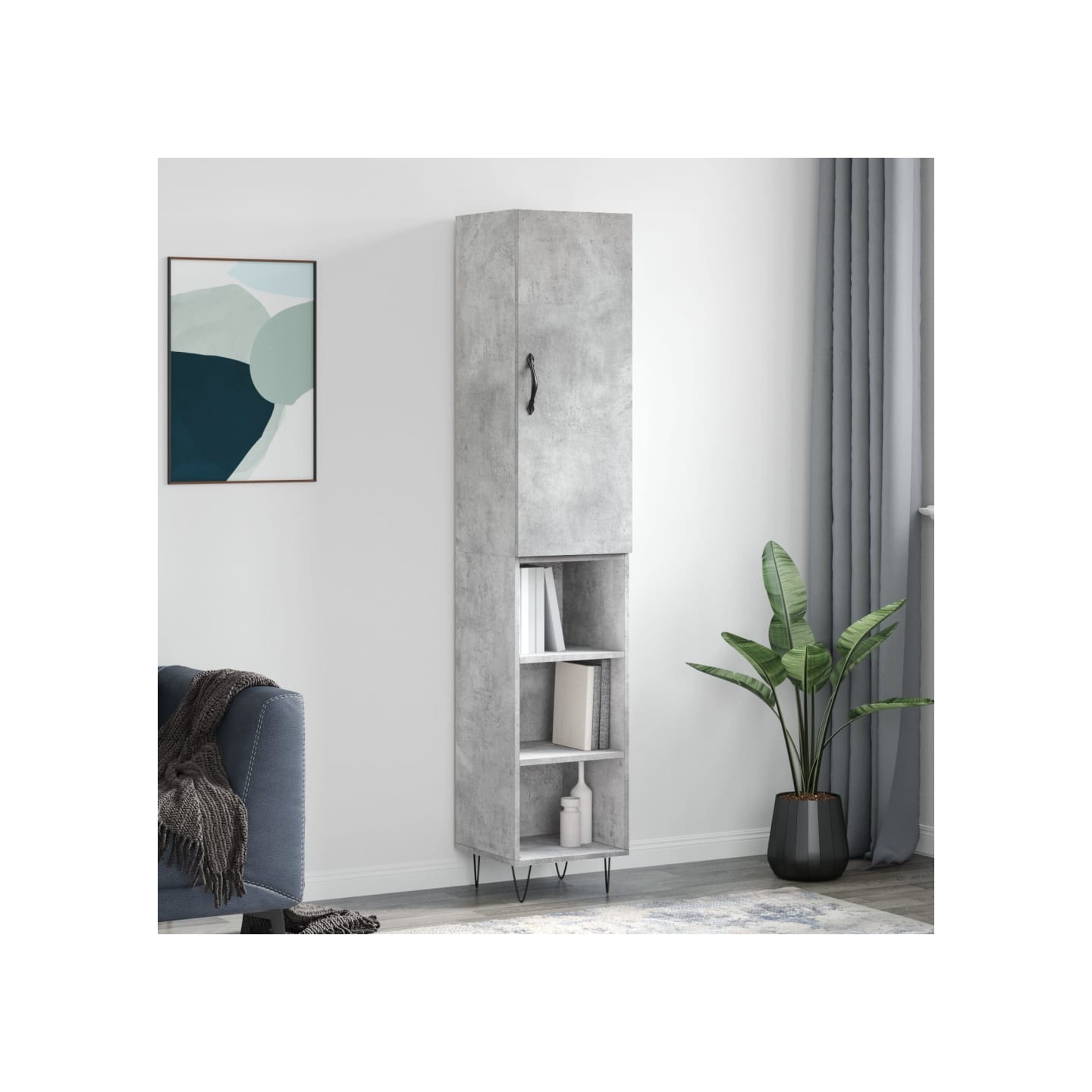 Buffet haut Gris béton 34,5x34x180 cm Bois d'ingénierie